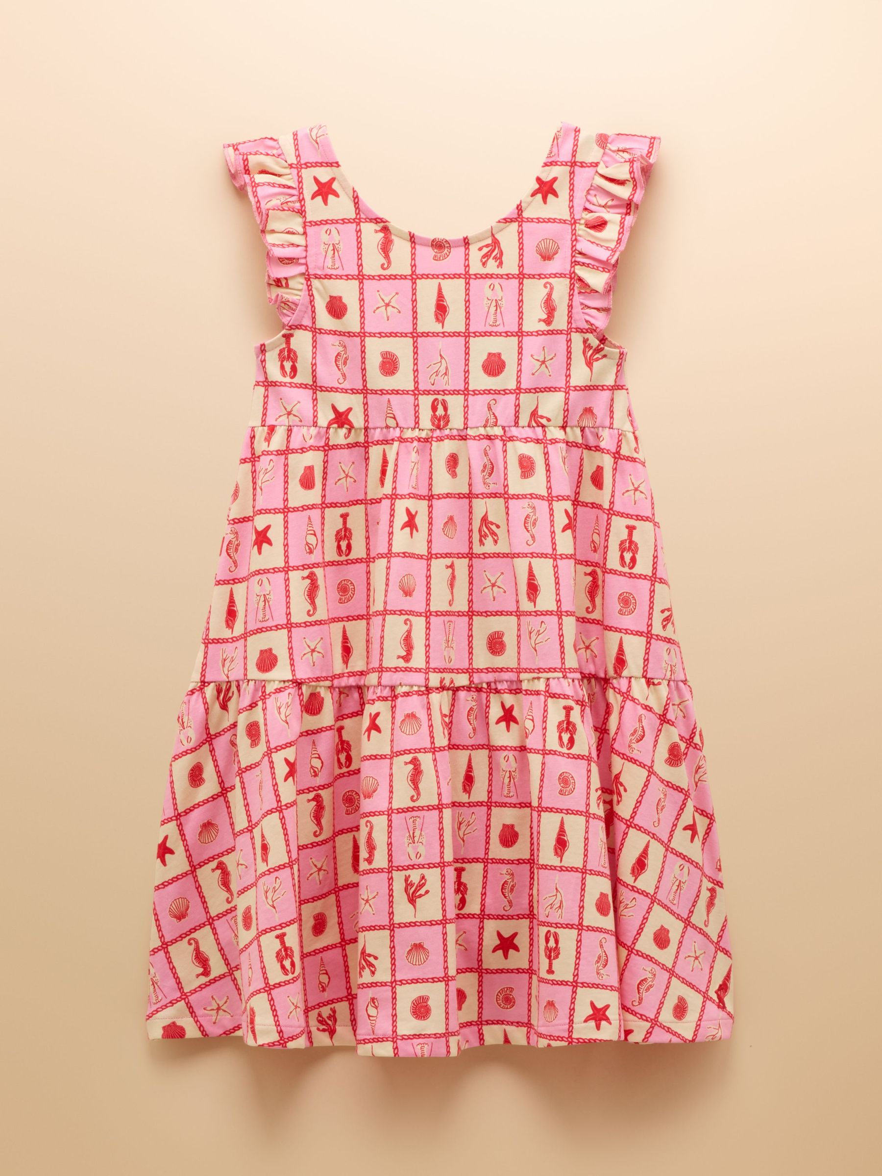 Butterly Pink/Cream Print Frill Sleeve Dress (E96236) | £19 - £23
