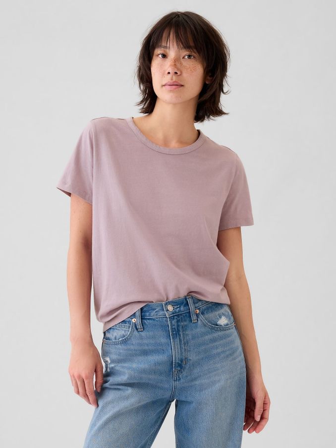 Purple Crew Neck Vintage 100% Organic Cotton Short Sleeve T-Shirt (E96634) | £10