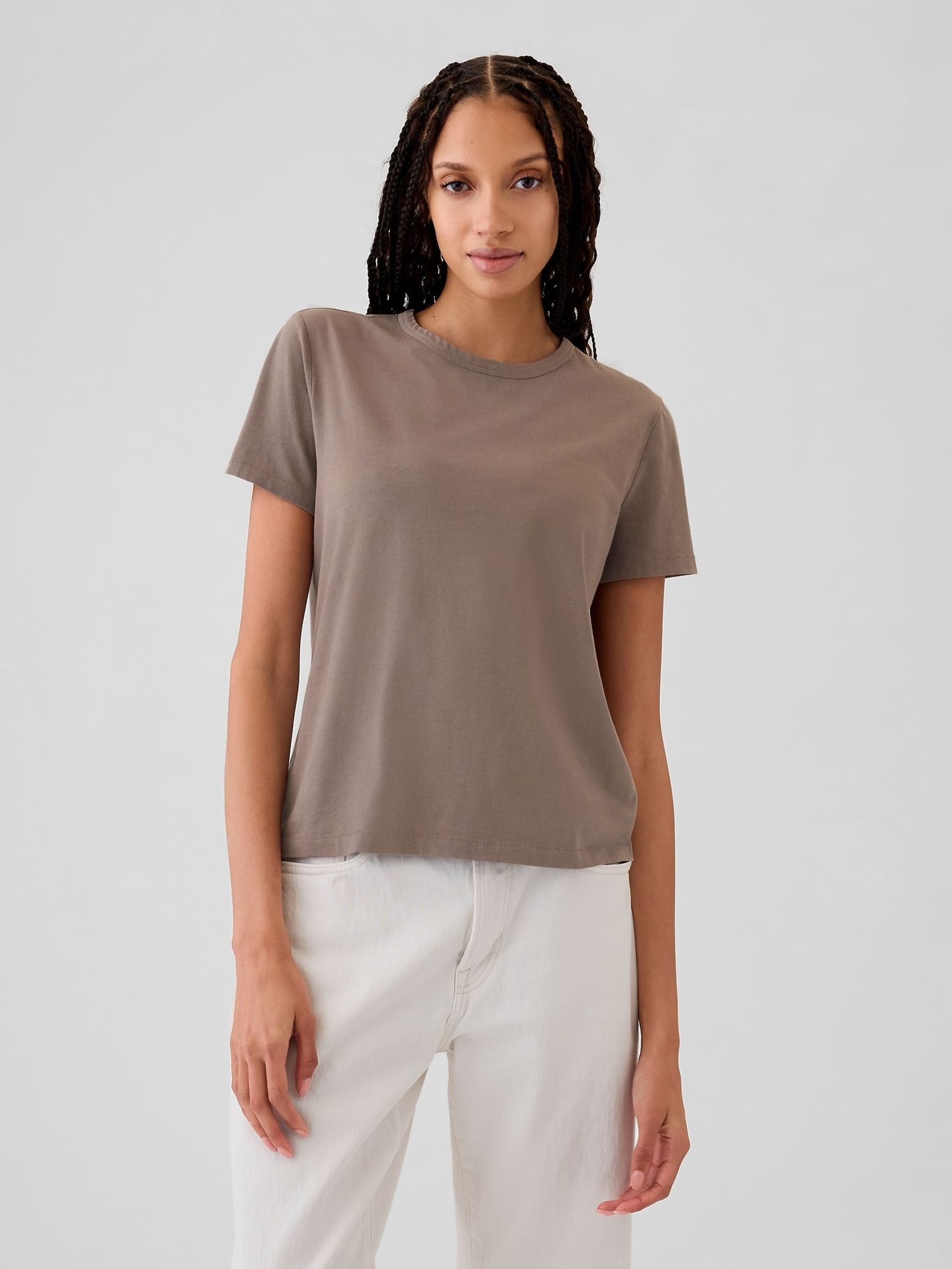 Brown Crew Neck Vintage 100% Organic Cotton Short Sleeve T-Shirt (E96651) | £10