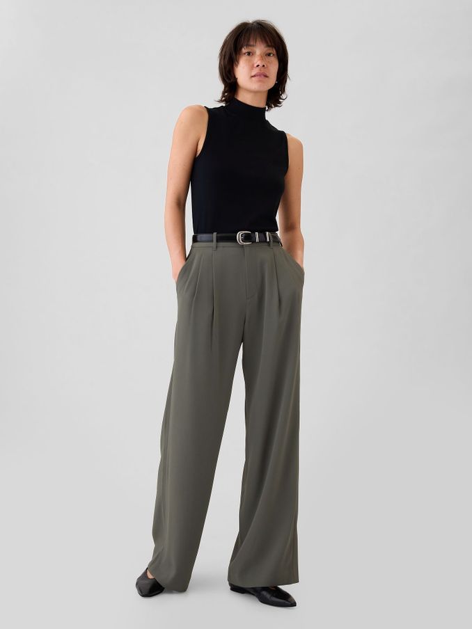 Dark Green 365 High Waisted Pleated Trousers (E96657) | £25