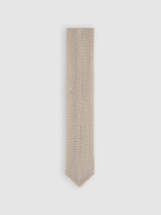 Silk Knitted Tie in Champagne (E96663) | £68