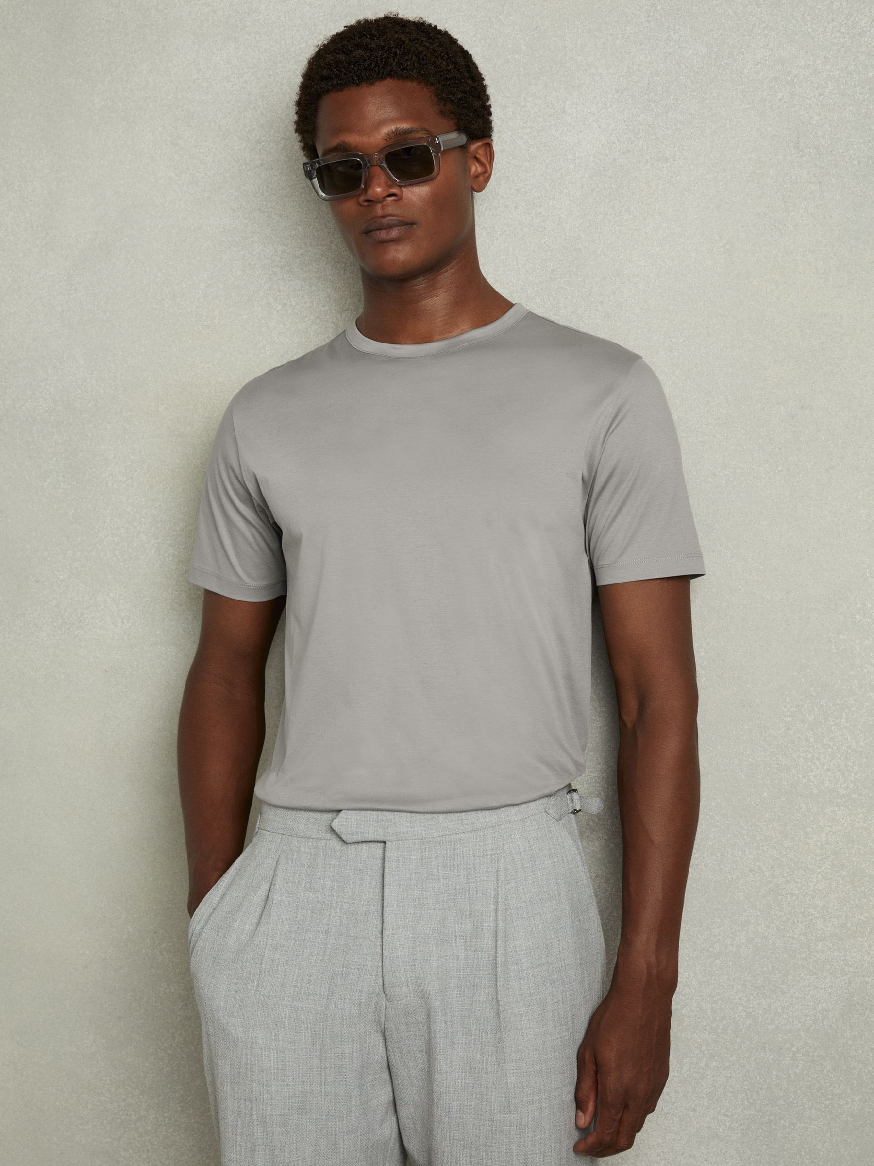 Cotton Crew Neck T-Shirt in Grey (E96668) | £26