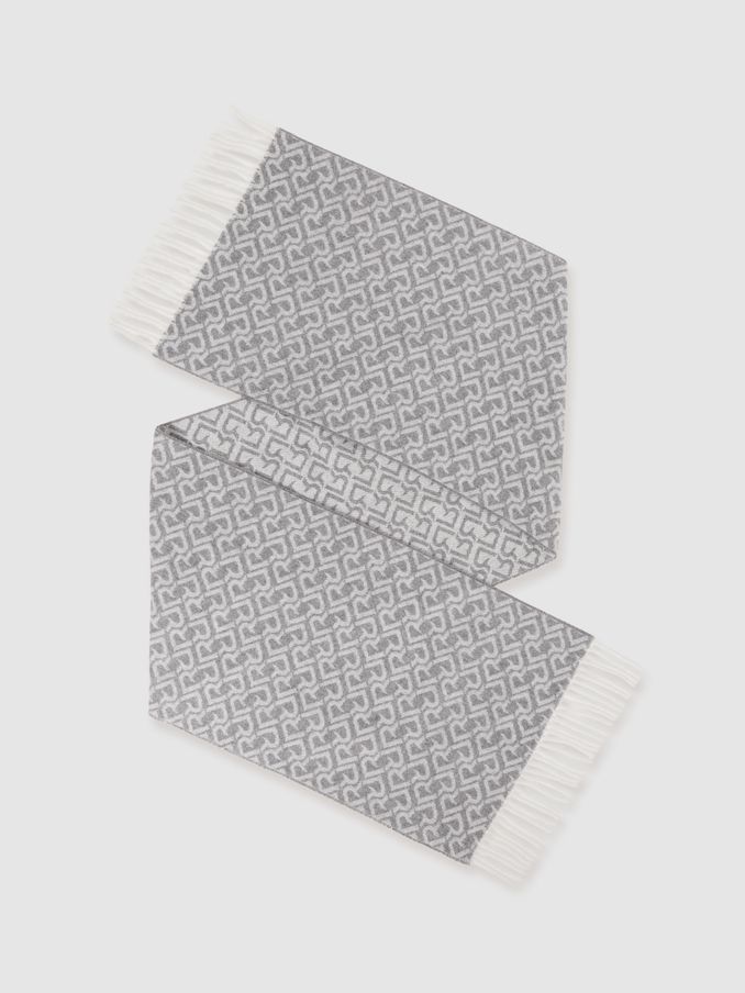 Logo-Jacquard Scarf With Wool in Charcoal / Off White (E96670) | £31