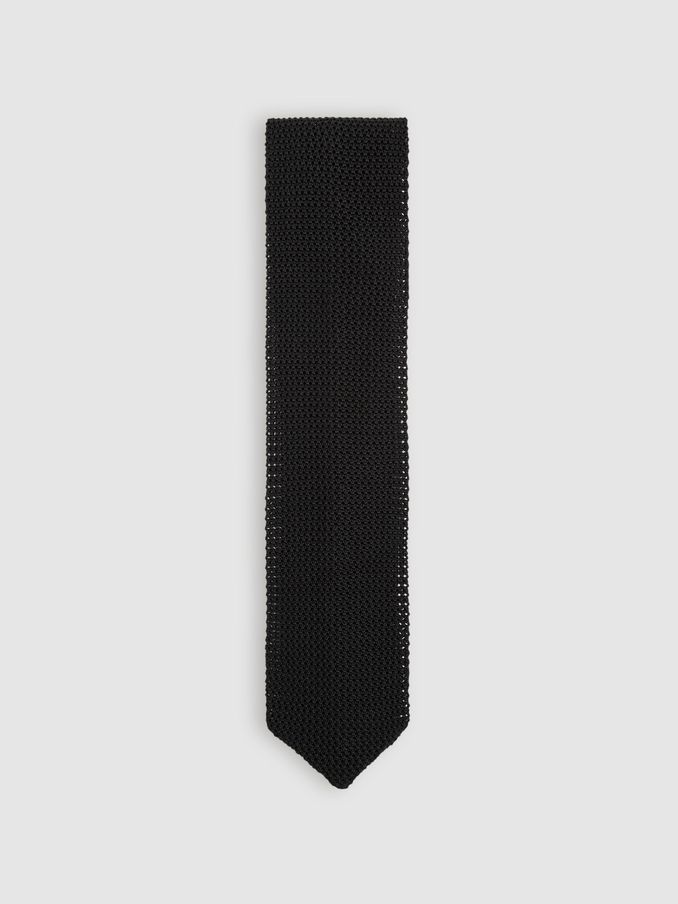 Silk Knitted Tie in Black (E96680) | £34