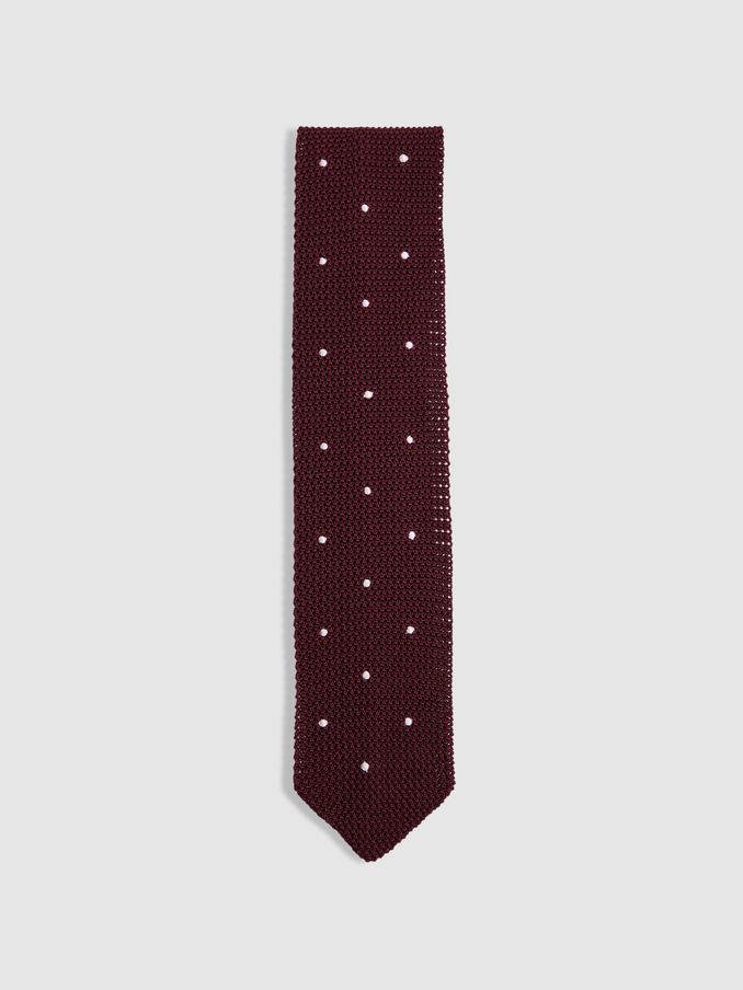 Silk Knitted Pin-Dot Tie in Burgundy (E96681) | £78