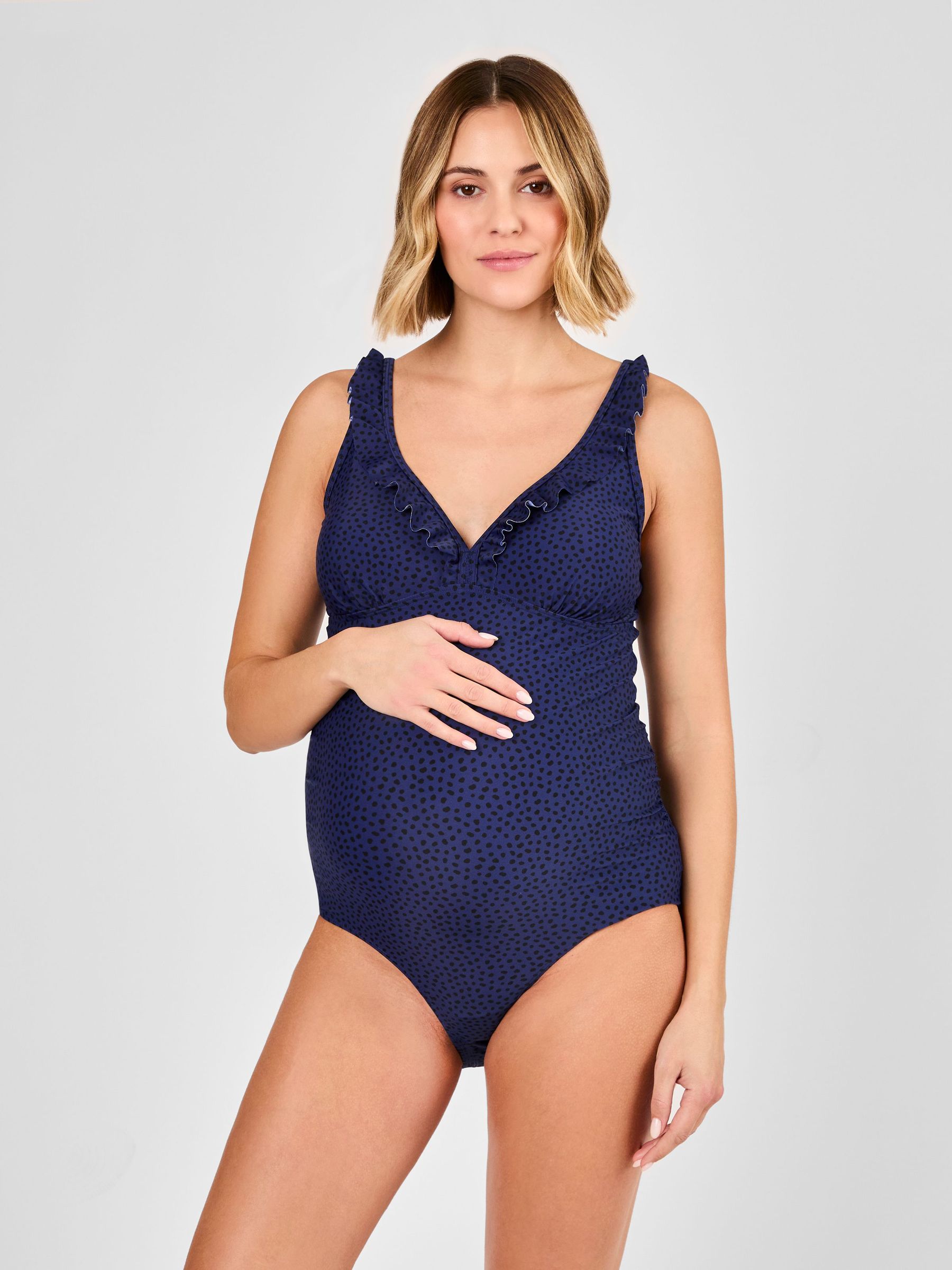 Navy Maternity Spot Frill Swimsuit (E96726) | £38