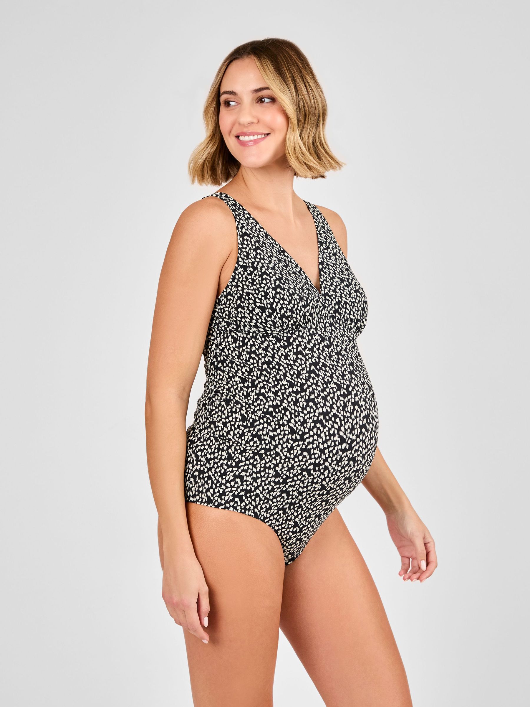 Black Maternity Animal Print V-Neck Swimsuit (E96727) | £38