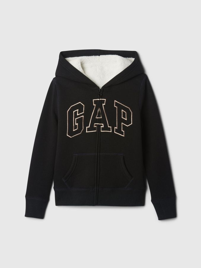 Black Logo Sherpa-Lined Zip Up Hoodie (4-13yrs) (E97158) | £15