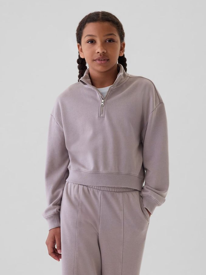 Purple Vintage Soft Half Zip Cropped Pullover (4-13yrs) (E97194) | £14