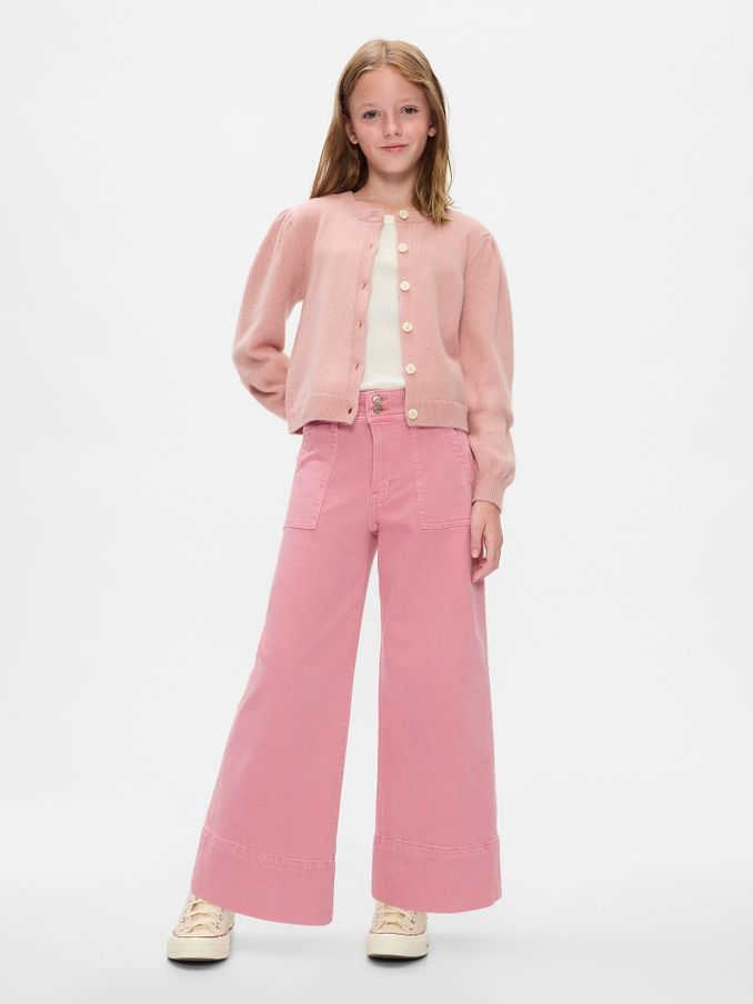 Pink High Waisted Wide Leg Ankle Jeans (5-13yrs) (E97207) | £15