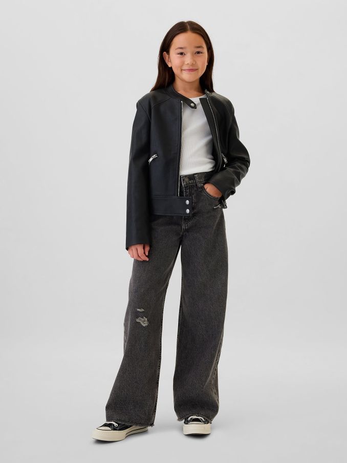Black Low Waisted Wide Leg Jeans (5-13yrs) (E97208) | £30