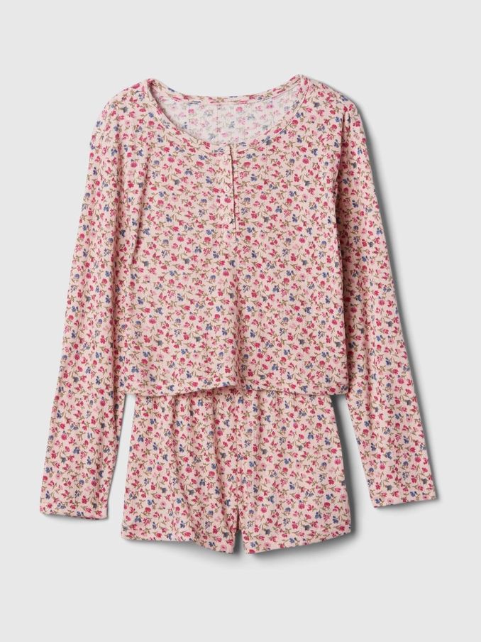 Pink Floral Henley Pyjama Shorts Set (4-13yrs) (E97210) | £17