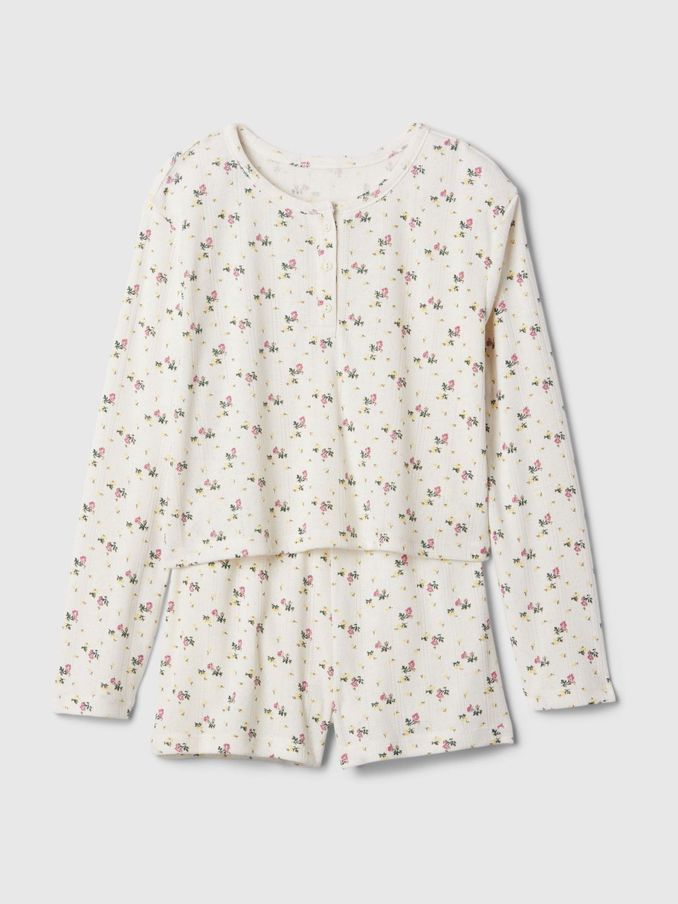 White Floral Henley Pyjama Shorts Set (4-13yrs) (E97211) | £17