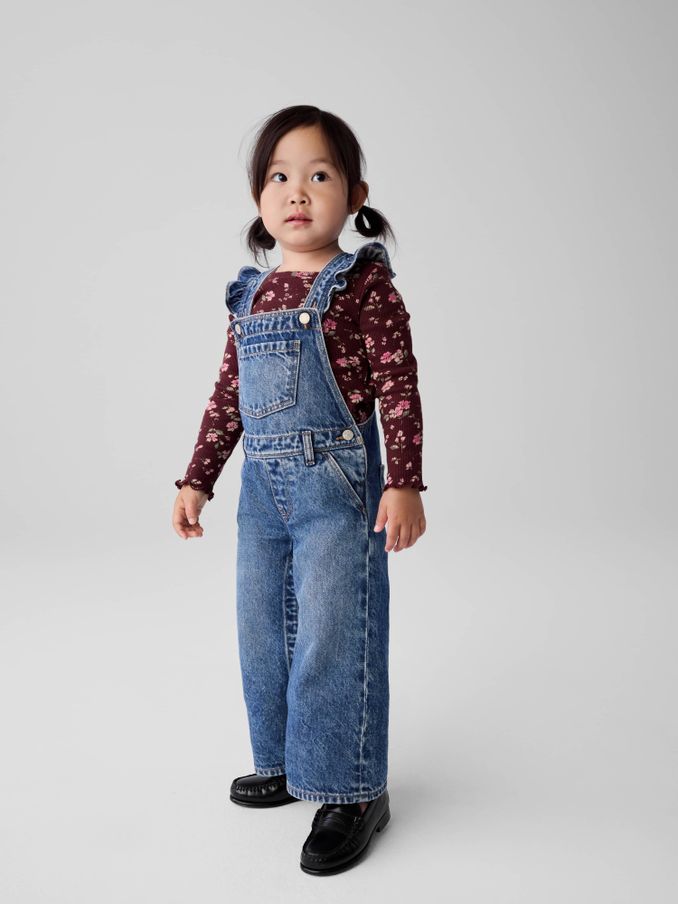 Blue Wide-Leg Square Neck Flutter Sleeve Dungarees (6mths-5yrs) (E97272) | £35