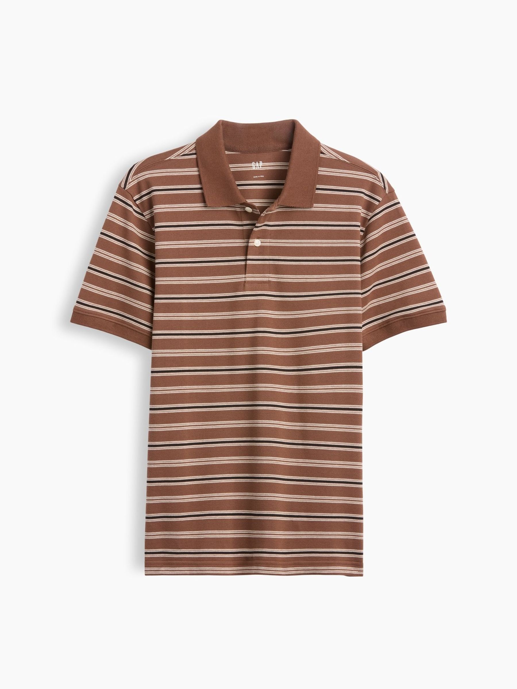 Brown Stripe - Regular Logo Pique Polo Shirt