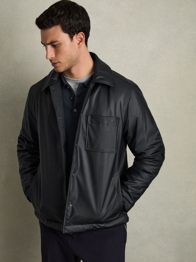 Padded Technical Press-Stud Overshirt in Navy (E98344) | £88