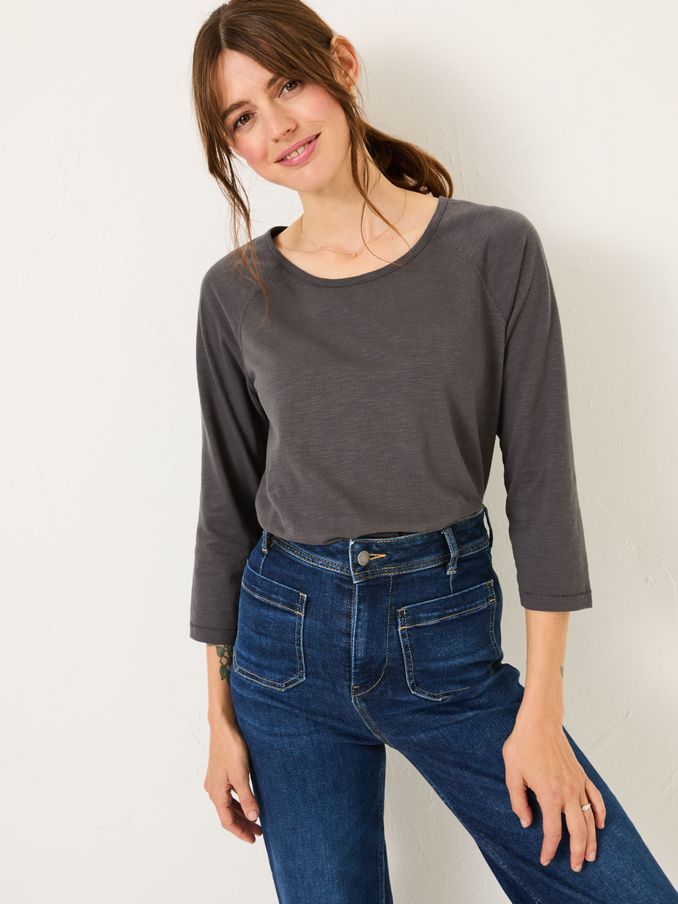Ava Charcoal Grey 100% Cotton 3/4 Sleeve T-Shirt (E98932) | £28