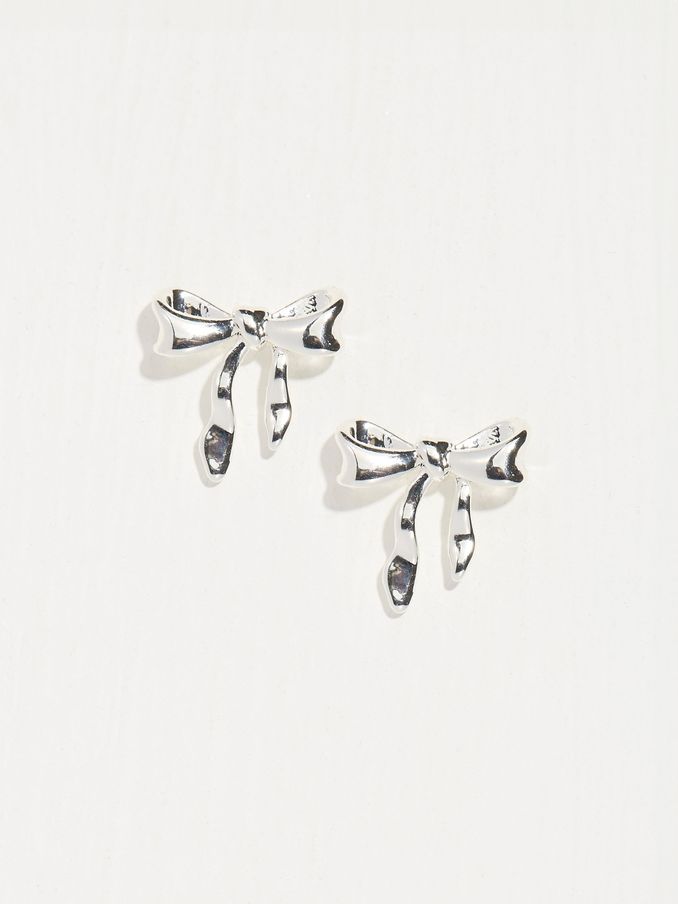 Silver Tone Bow Earrings (E99653) | £8.50