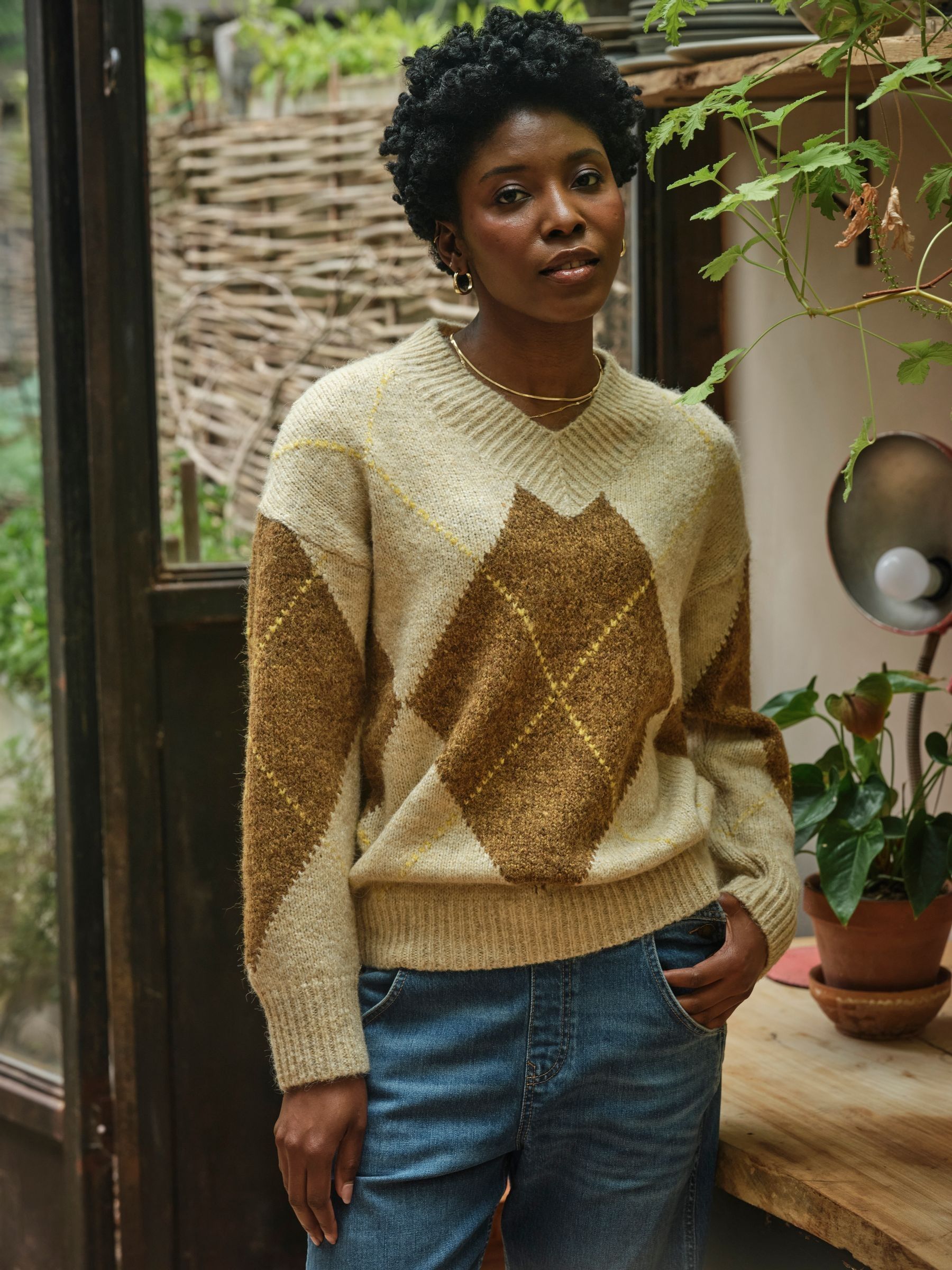 Ali Natural Argyle Knitted Jumper (F00542) | £59