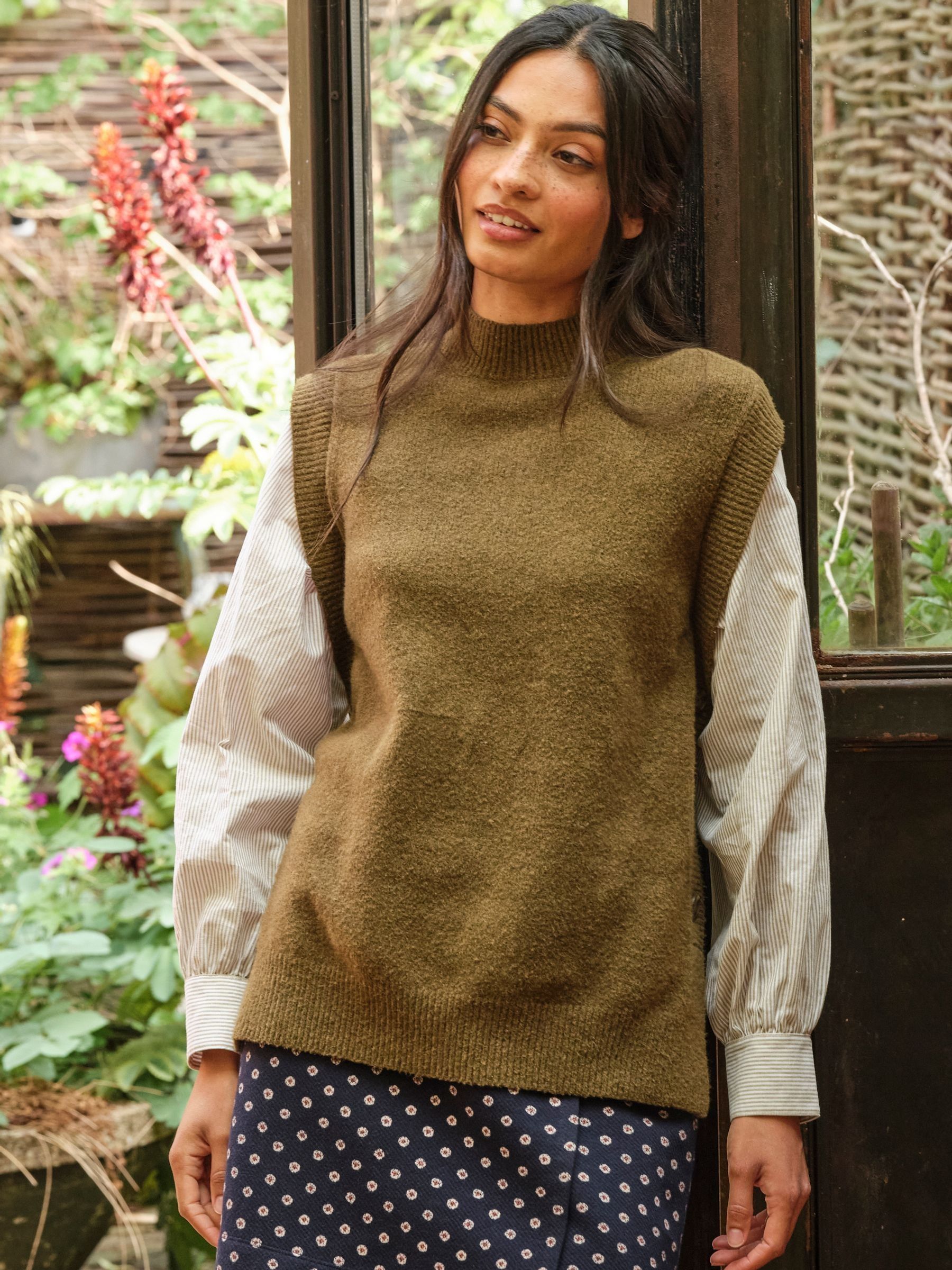 Ana Khaki Green Knitted and Woven 2in1 Top (F00551) | £59