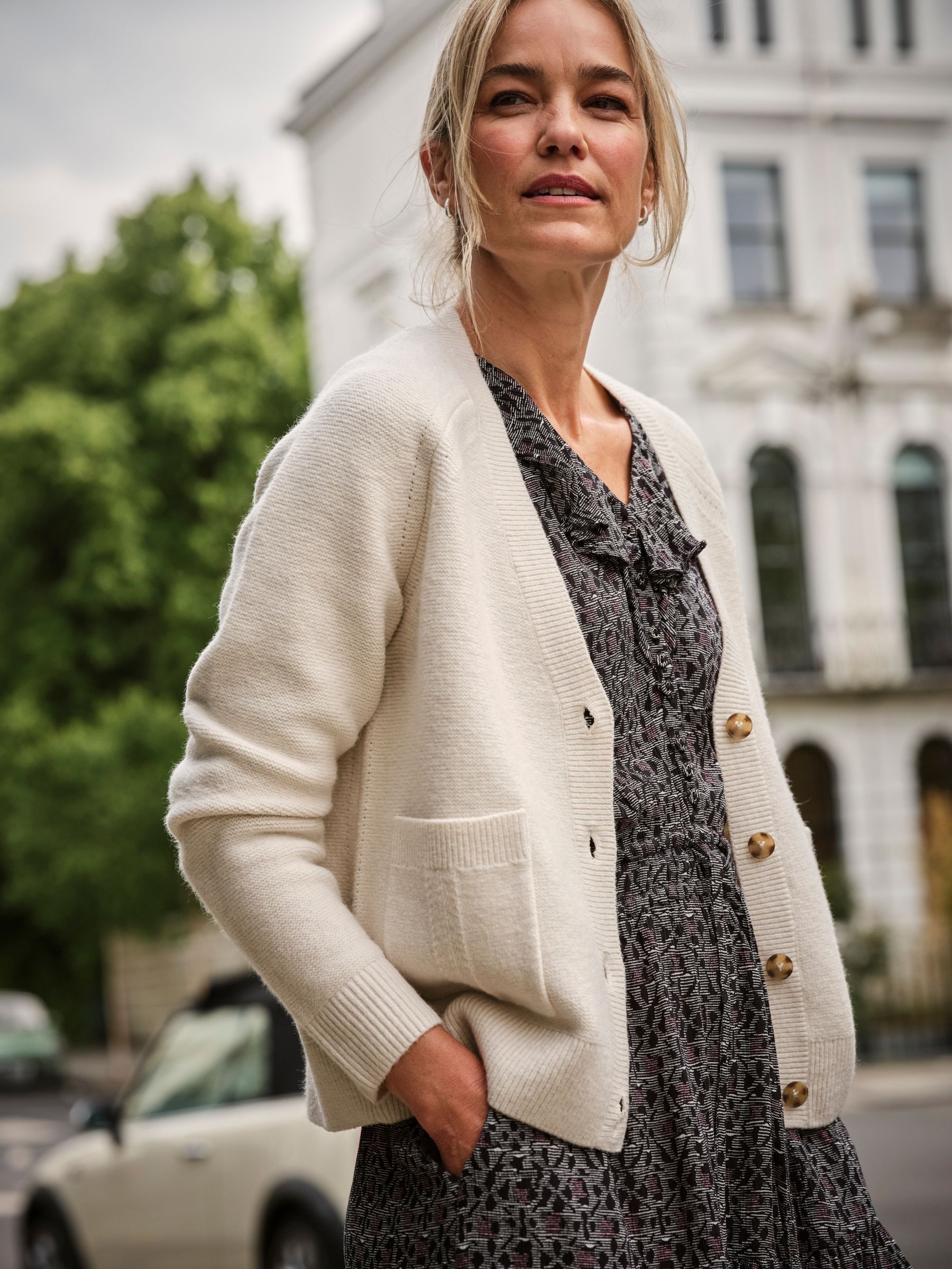 Polly Chalk White V Neck Knitted Cardigan (F00554) | £54