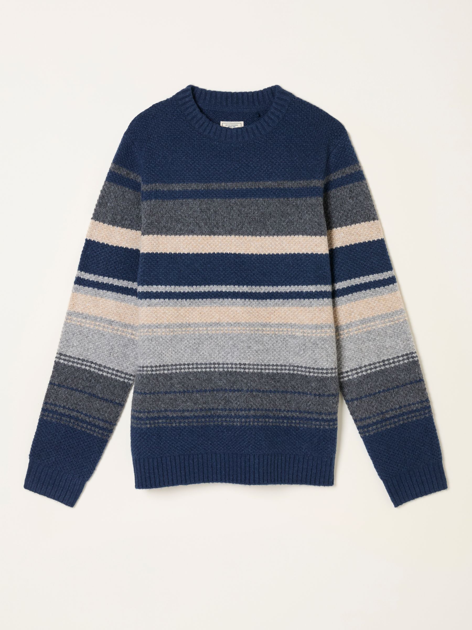 Calder Navy Stripe Crew Neck Knitted Jumper (F02216) | £55