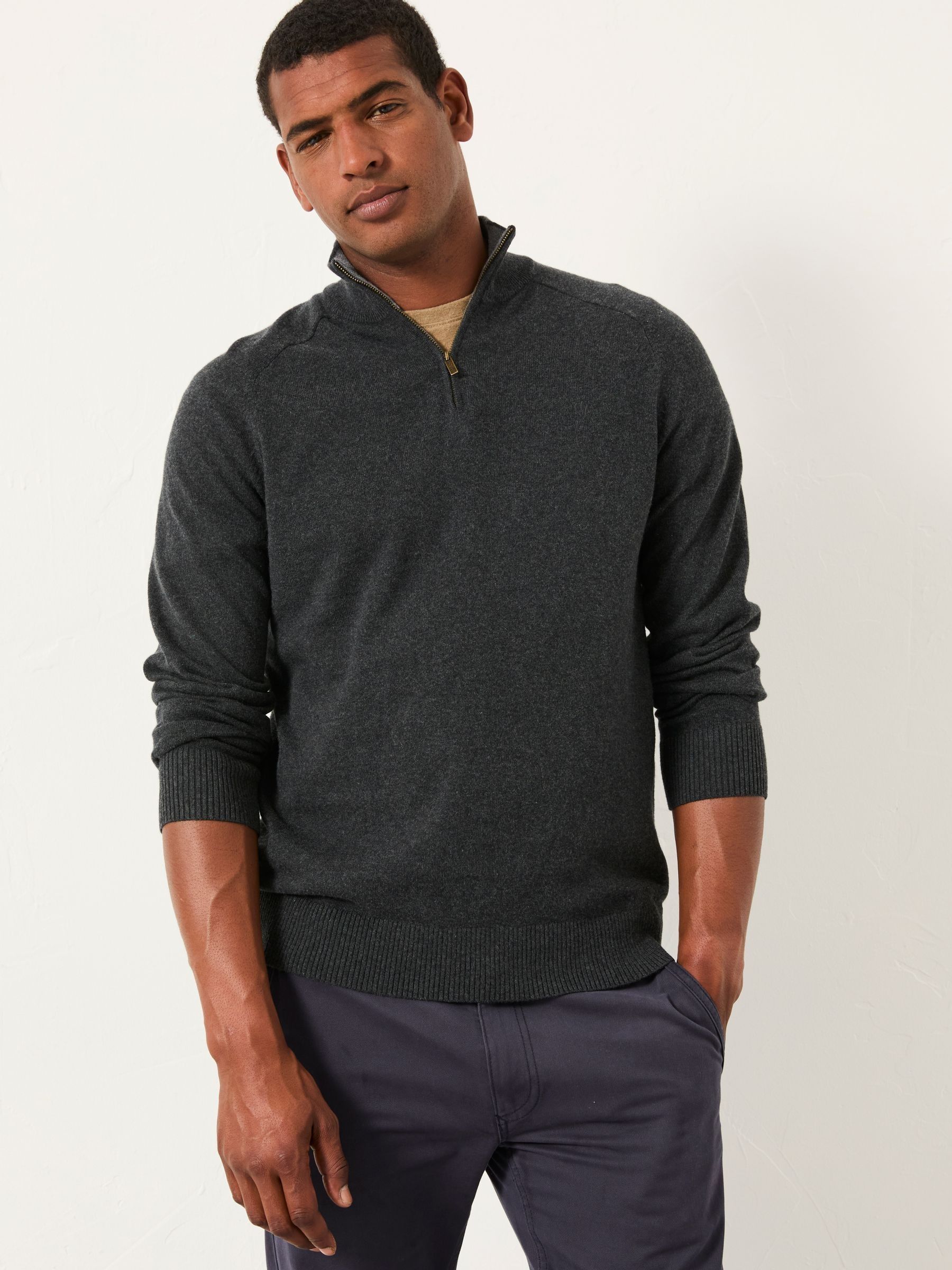 Rye Charcoal Grey Half Neck Knitted Jumper (F02222) | £49.50
