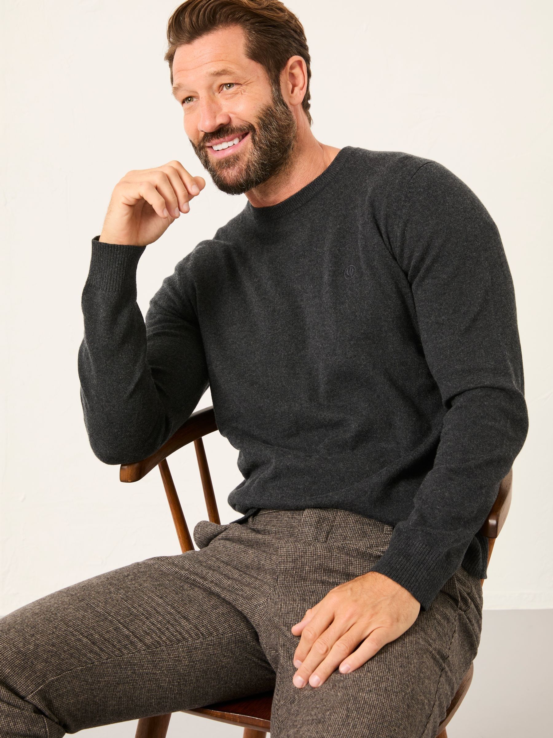 Rye Charcoal Grey Crew Neck Knitted Jumper (F02229) | £45