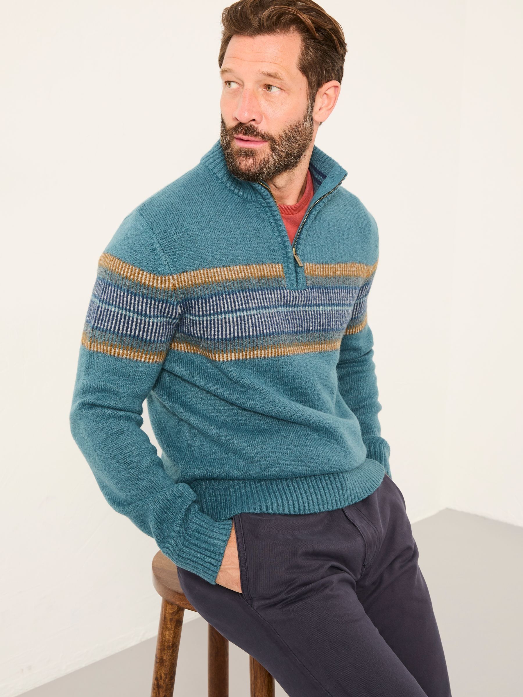 Runswick Teal Blue Half Neck Knitted Jumper (F02234) | £65
