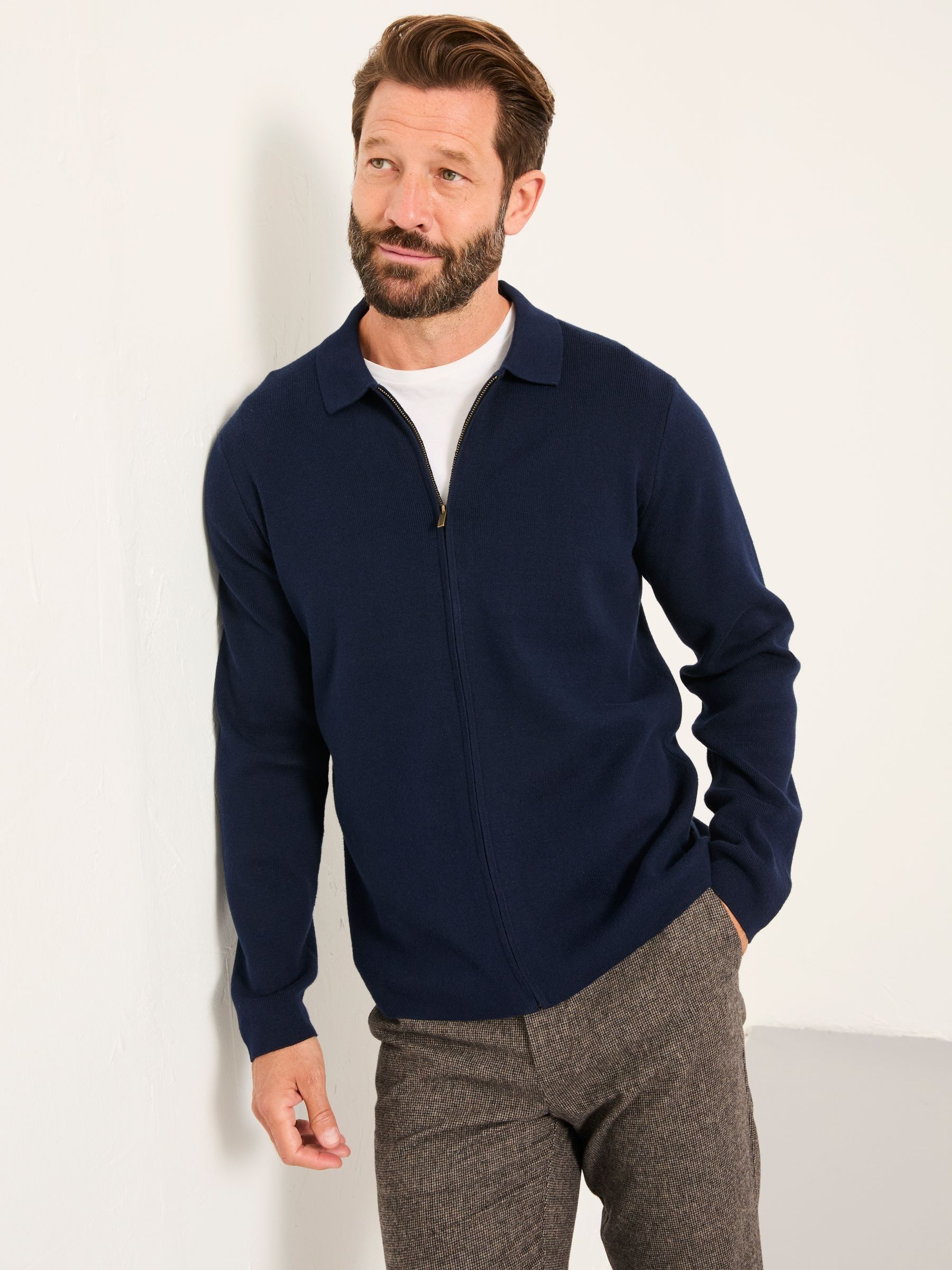 Helston Navy Collar Knitted Cardigan (F02236) | £59