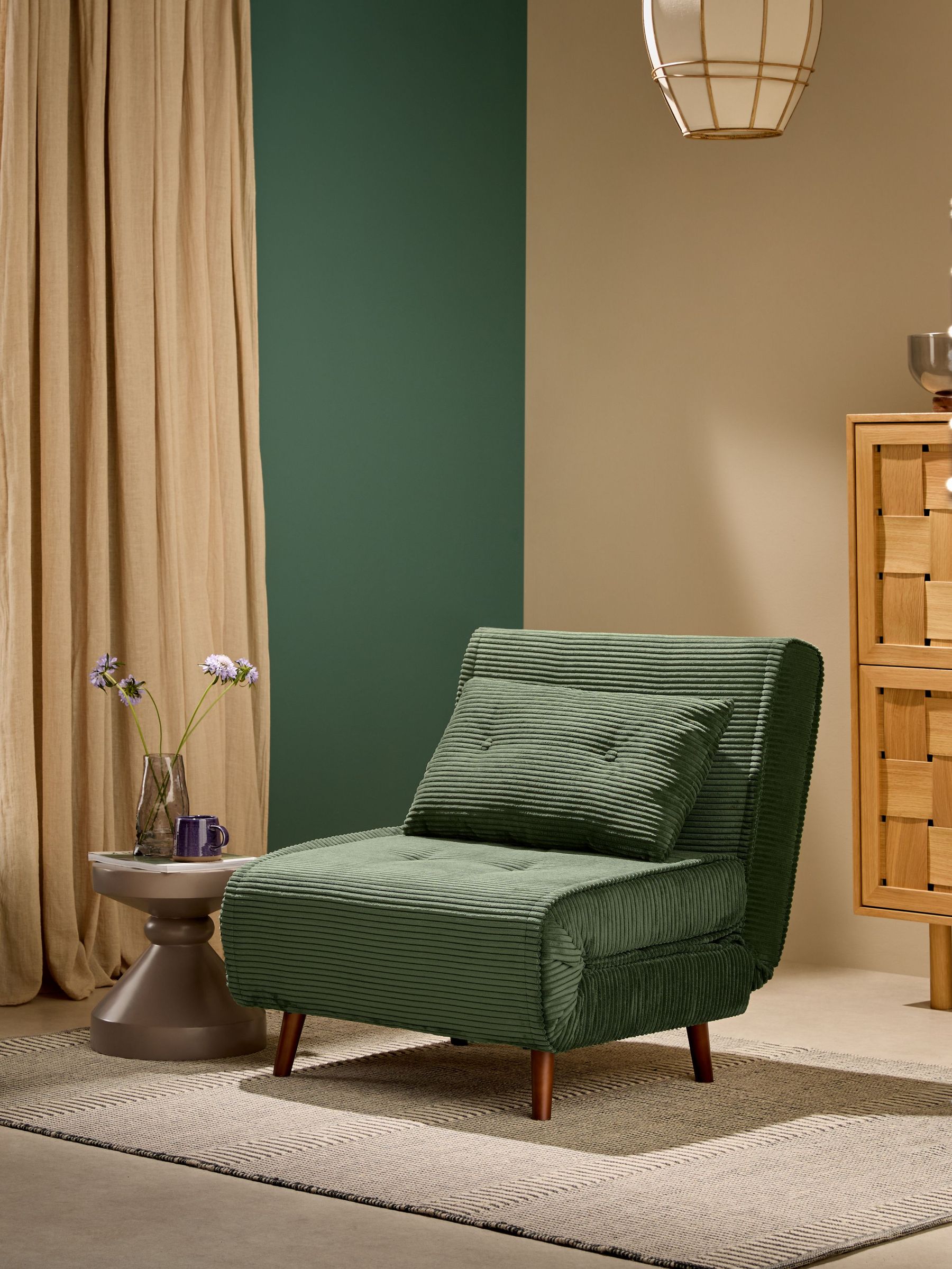 Haru Single 1 Seater Sofa Bed in Green Corduroy (F02486) | £350