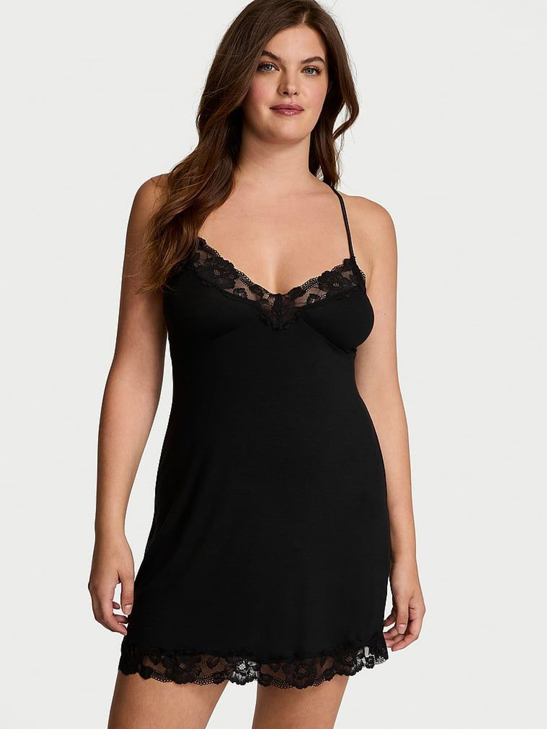 Black Modal Rib Tie Back Slip Dress (F02757) | £49