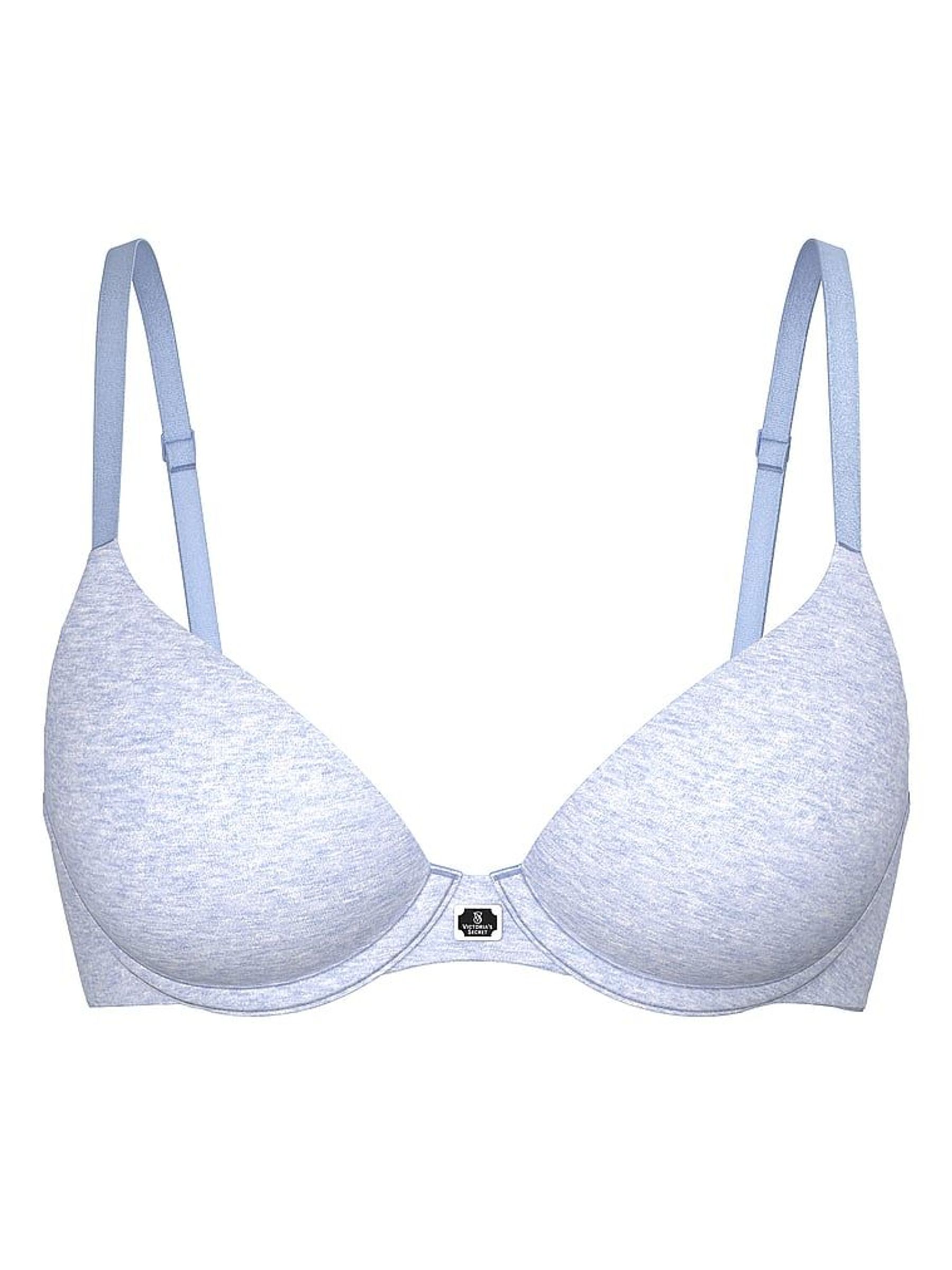 Cornflower Heather Blue Lightly Lined Demi Cotton Logo Bra (F02767) | £39