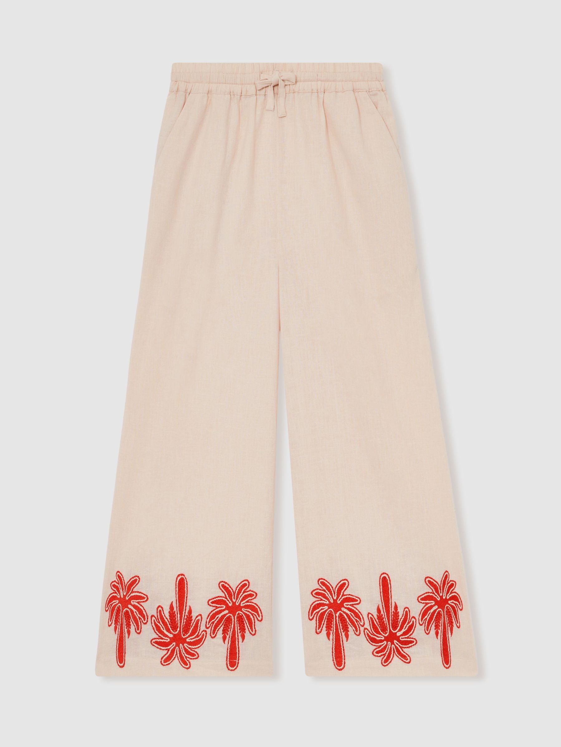 Palm Embroidery Trousers in Stone (F02824) | £58