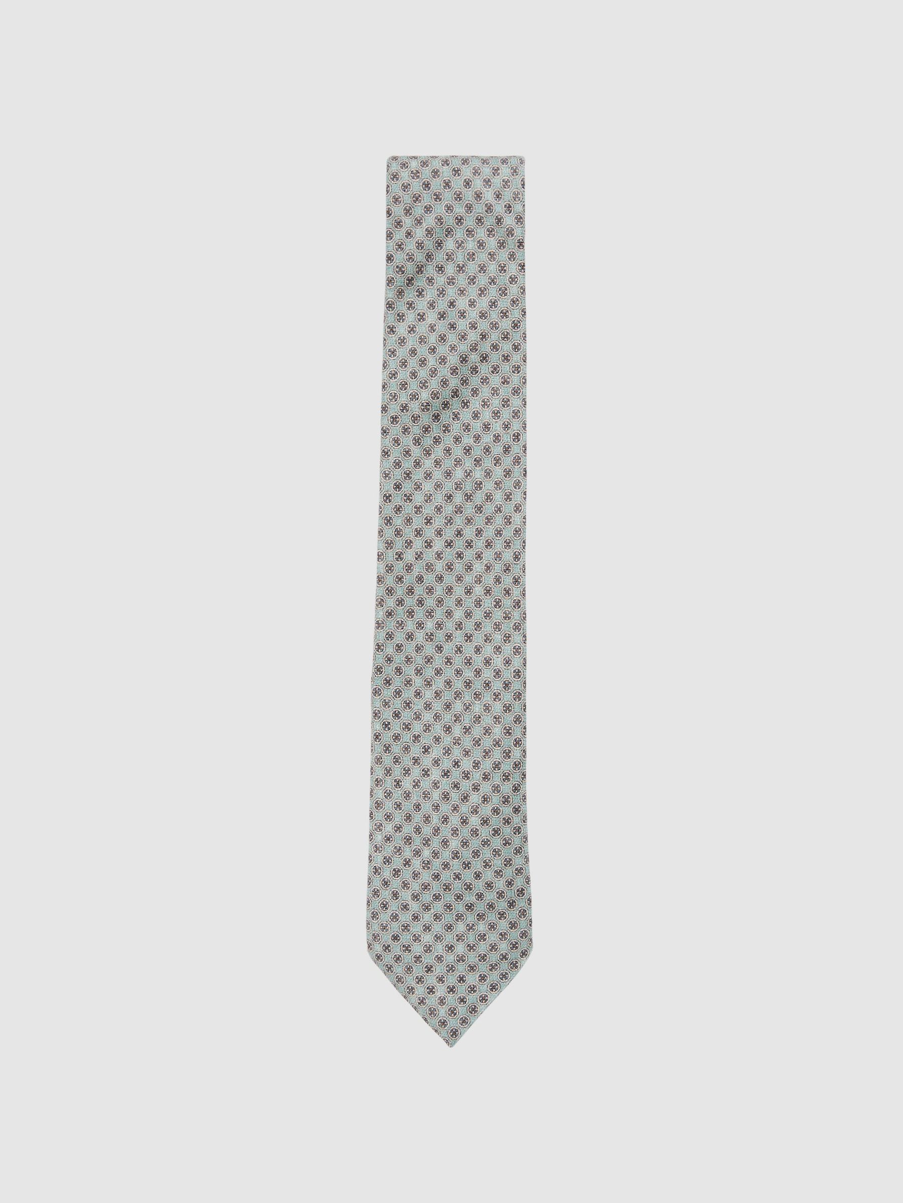 Silk Medallion-Print Tie in Soft Sage (F02829) | £68