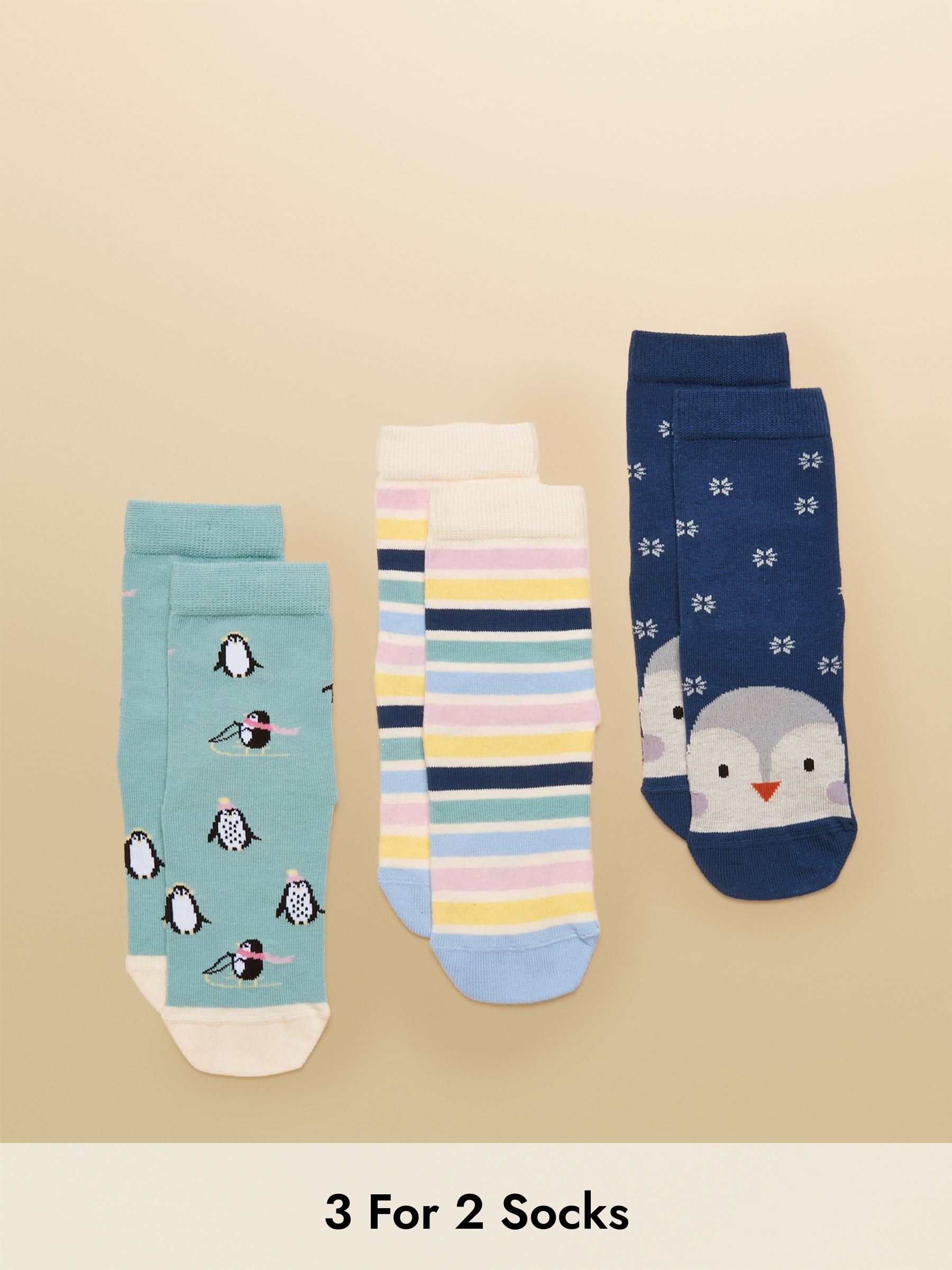 Kids' Neat Feet Navy Penguin Socks 3 Pack (F03337) | £11.95