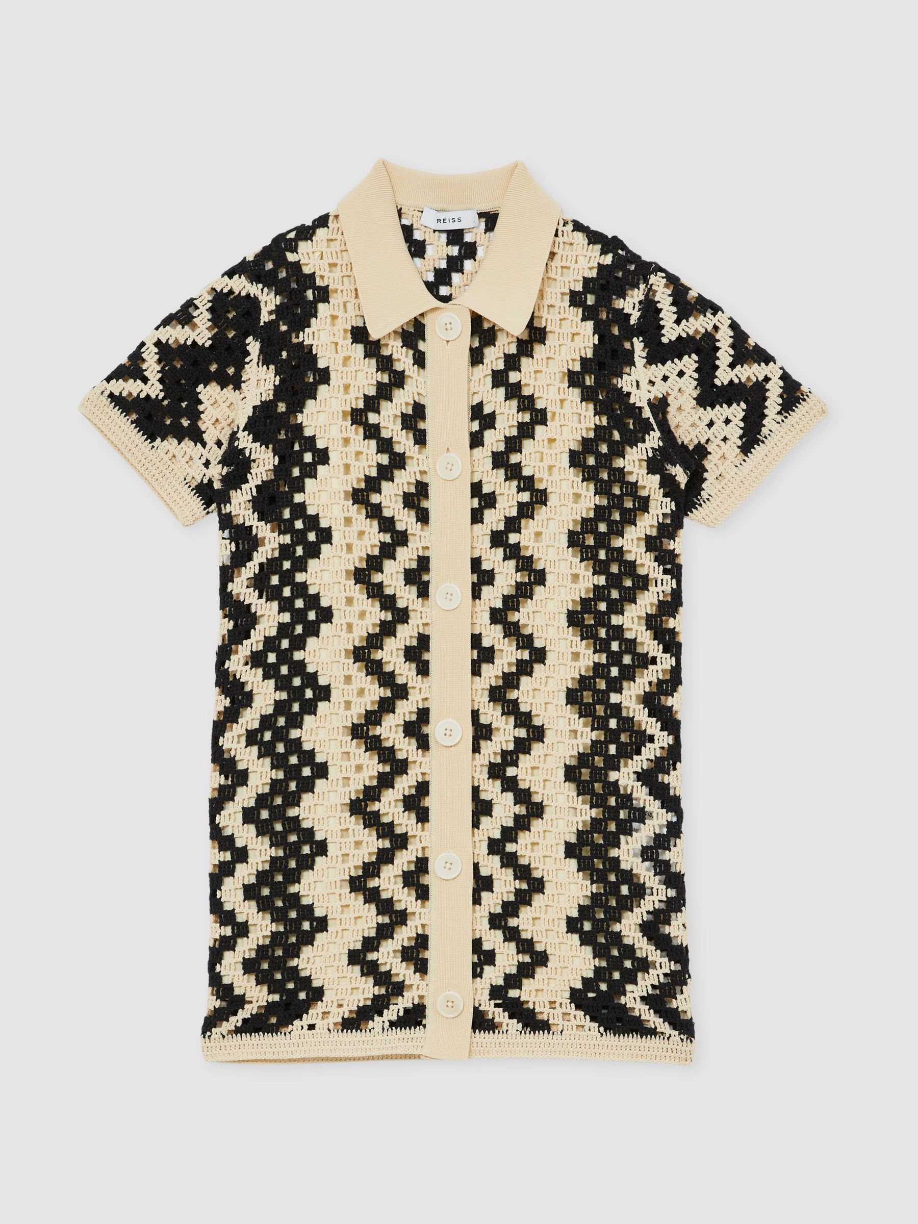 Cotton-Blend Patterned Crochet Dress in Ecru (F04016) | £85