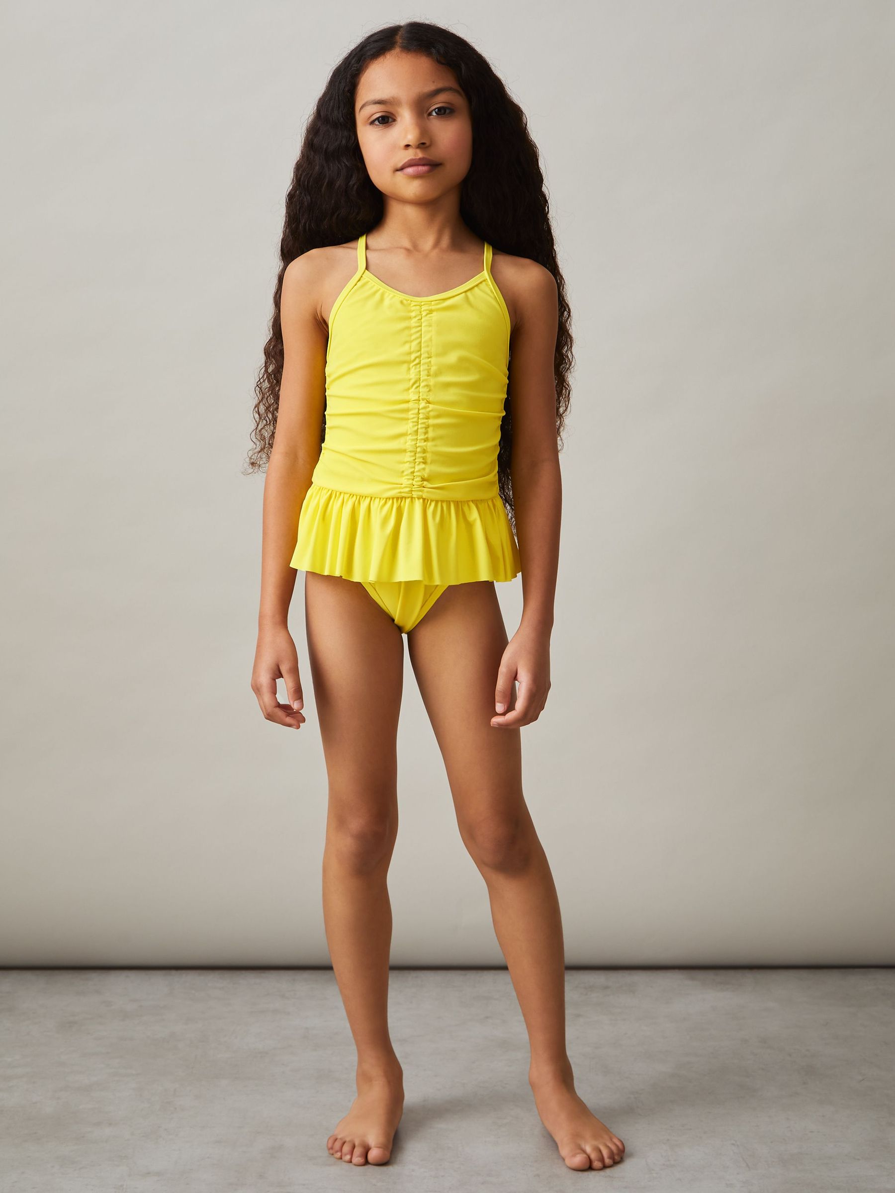 9-13 yrs Ruched Ruffle Swimsuit in Yellow (F04034) | £20