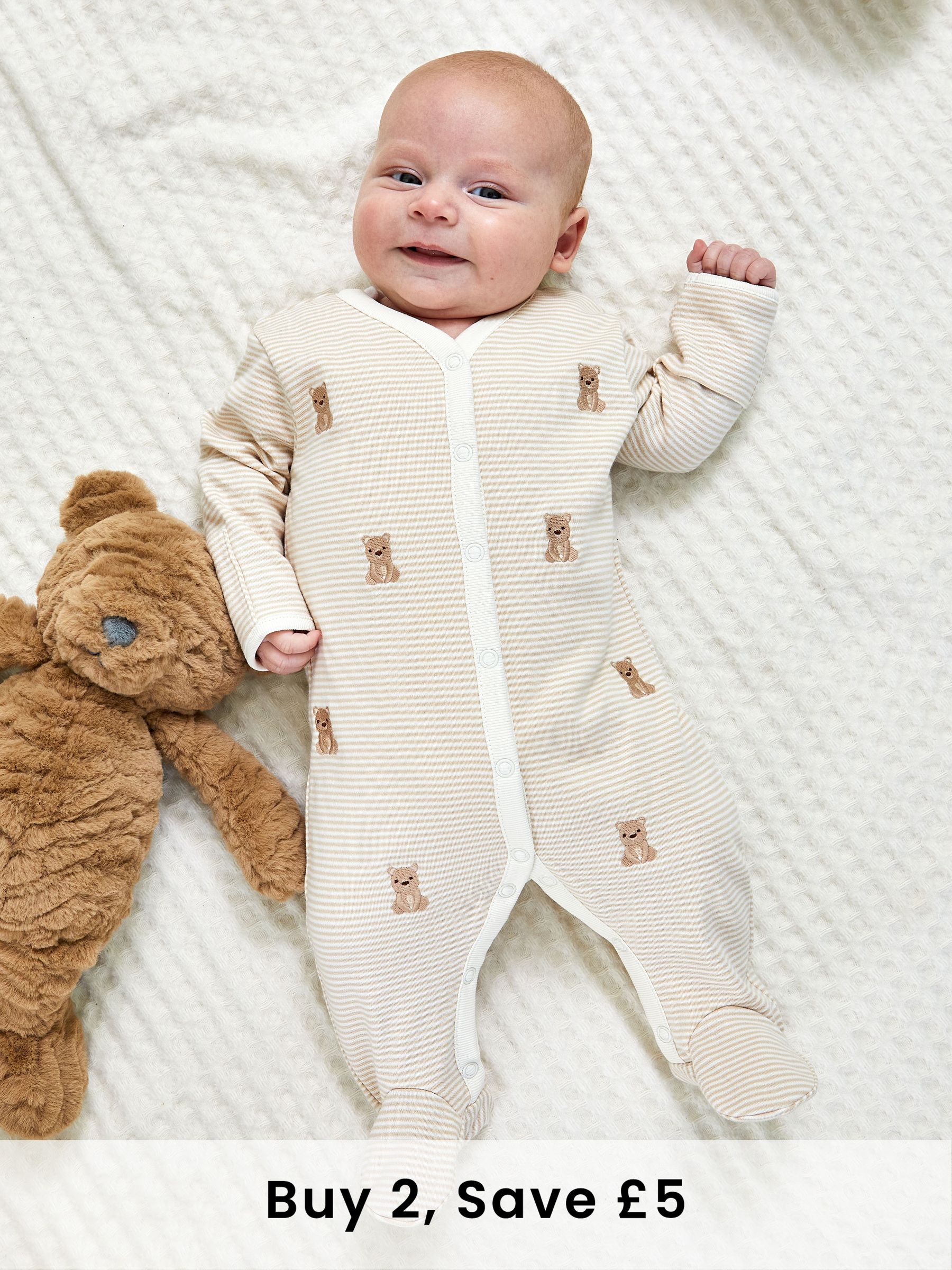 Natural 100% Organic Cotton Bear Embroidered Sleepsuit (F04155) | £21