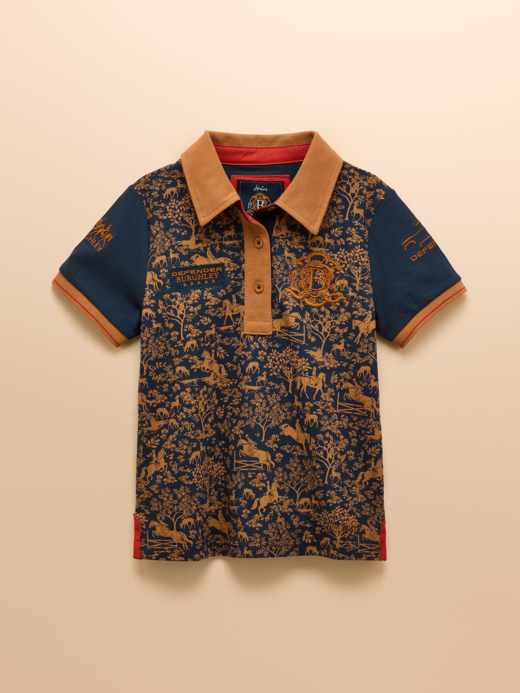 Official Burghley Navy Horse Print Kids' Pique Polo Shirt (F04591) | £30 - £35