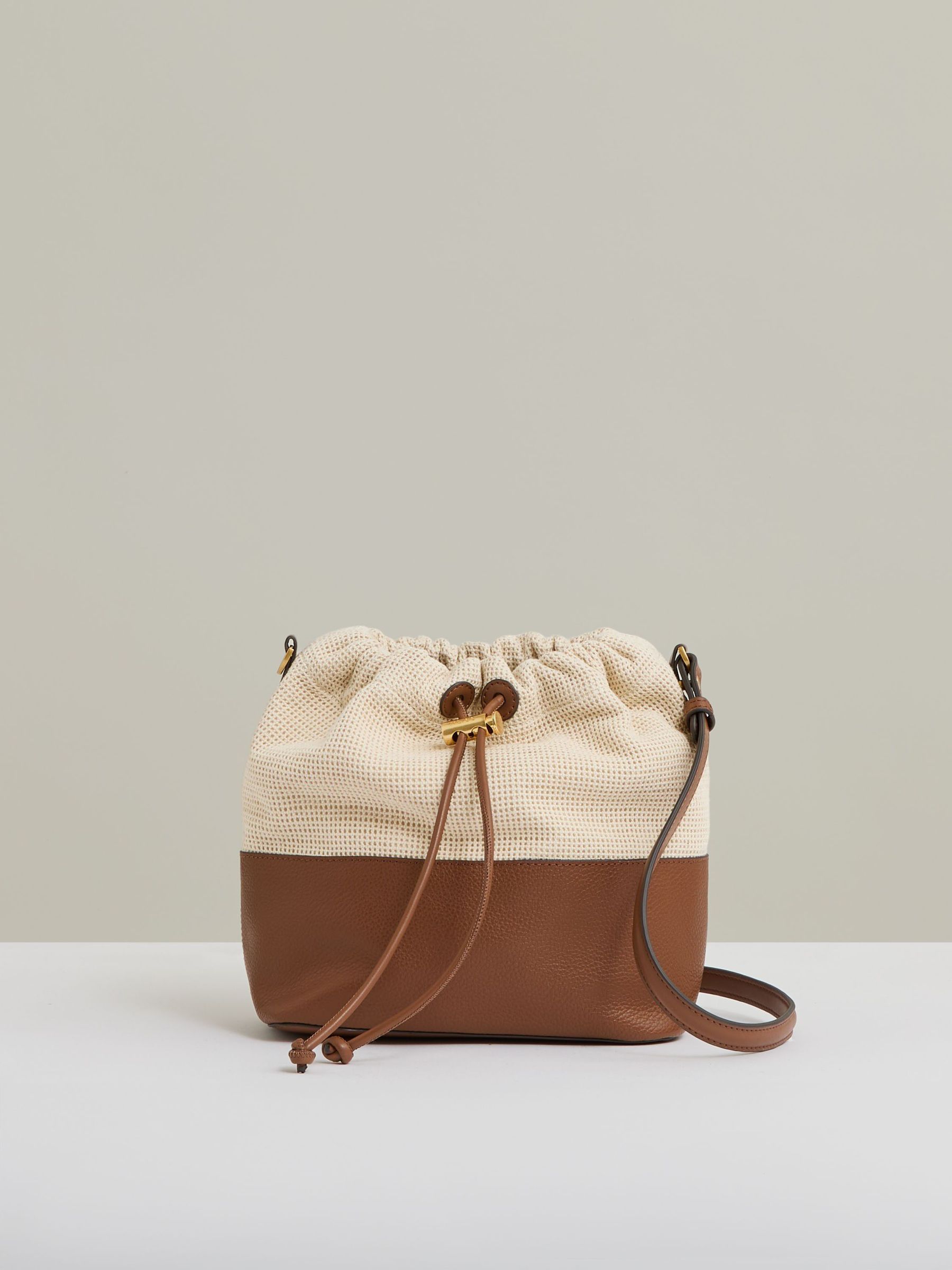 Leather And Canvas Bucket Bag in Neutral (F05145) | £158