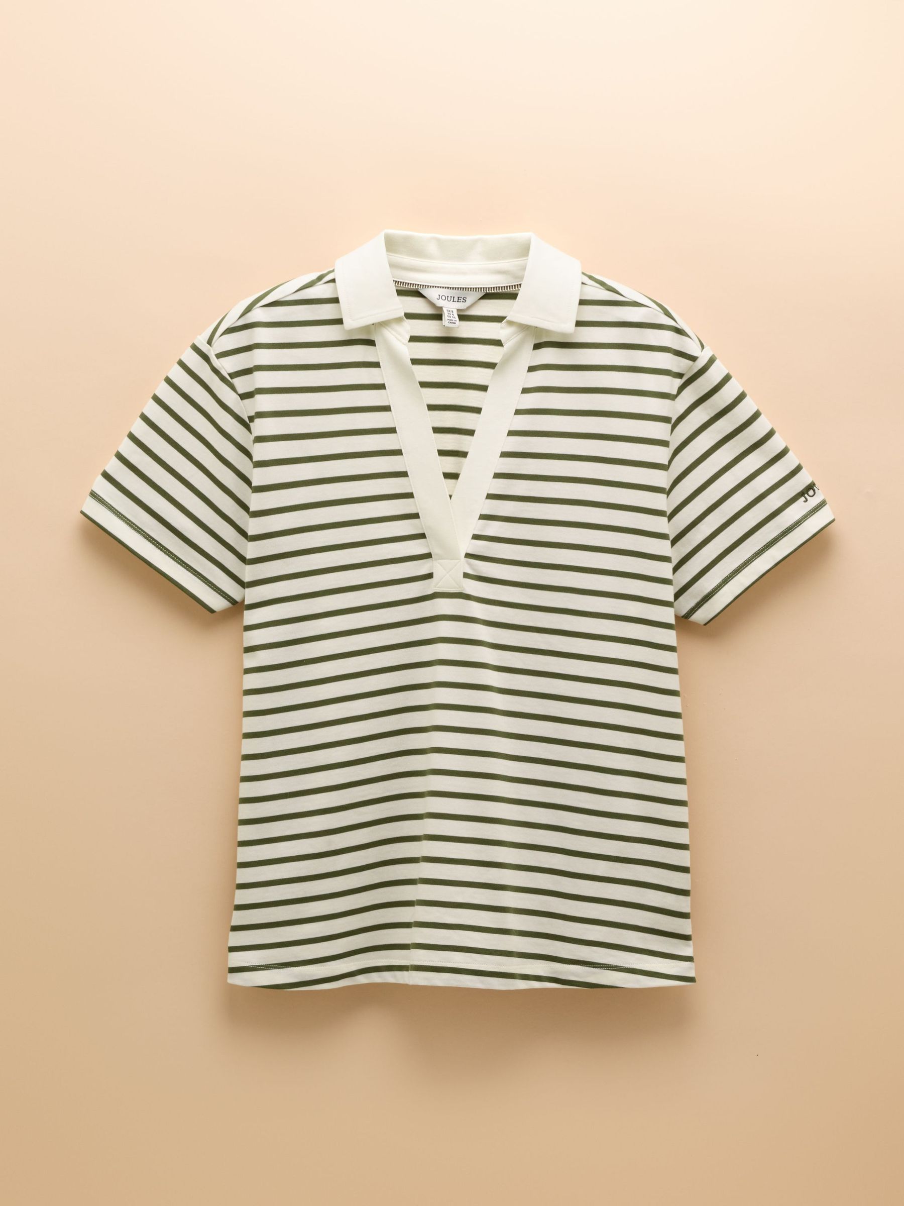 Tallie Khaki/Cream Short Sleeve Combed 100% Cotton Collared Top