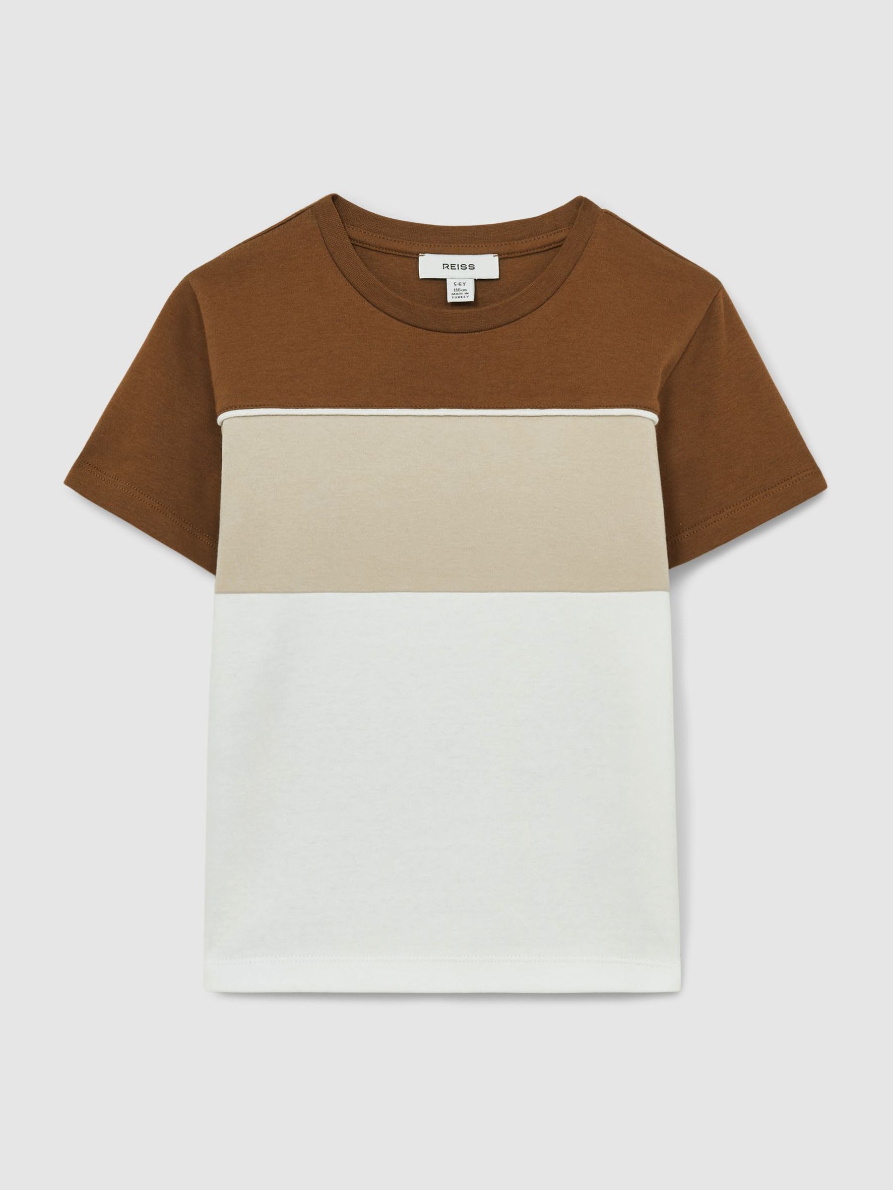 13-14 yrs Cotton Colour-Block Piped T-Shirt in Tobacco Brown Multi (F06906) | £10