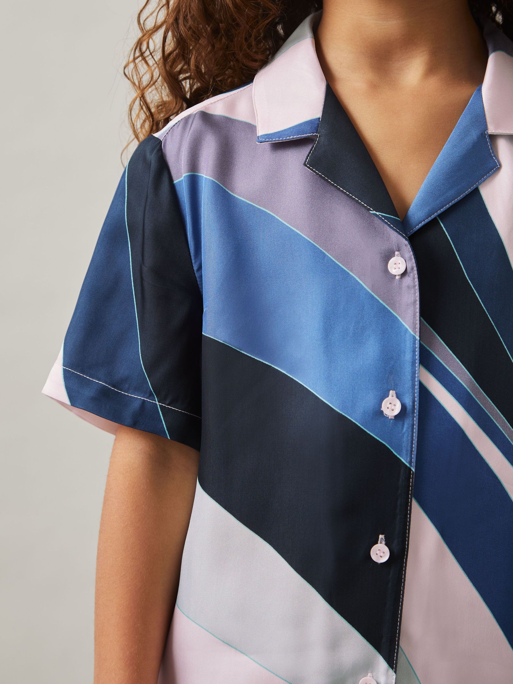 Printed Cuban Collar Shirt in Blue Chrome (F06910) | £45