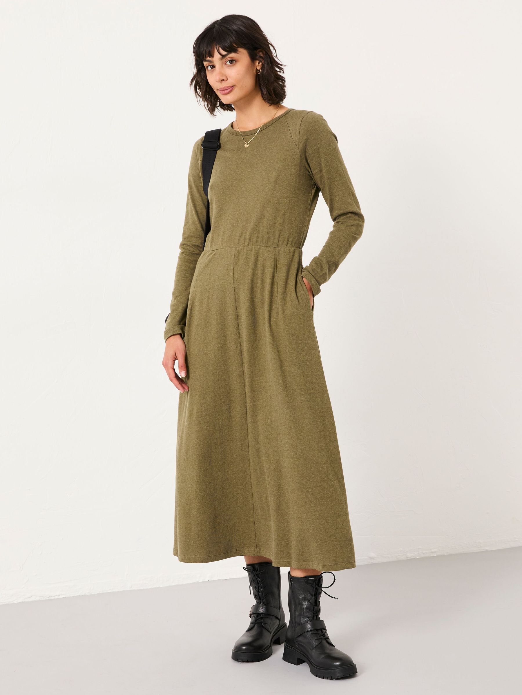 Jonie Olive Green Regular Jersey Midi Dress (F07512) | £59