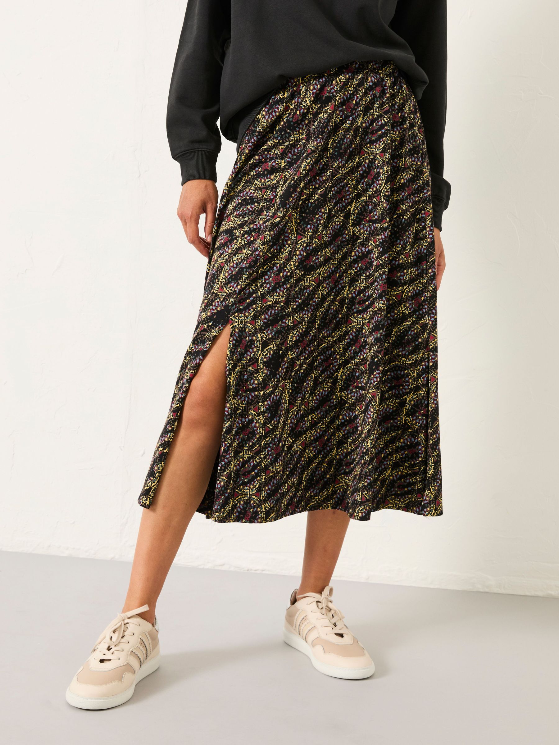 Delith Black Sketchy Texture Midi Skirt (F07546) | £48
