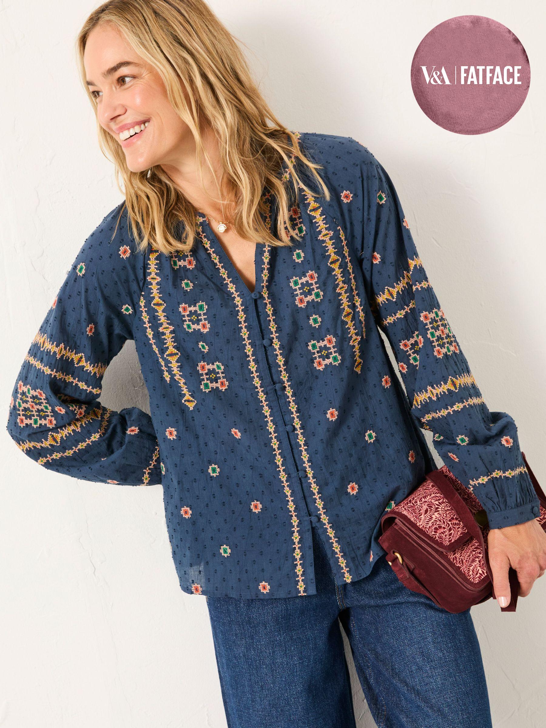 Navy Blanket Embroidered Blouse (F07582) | £59.50