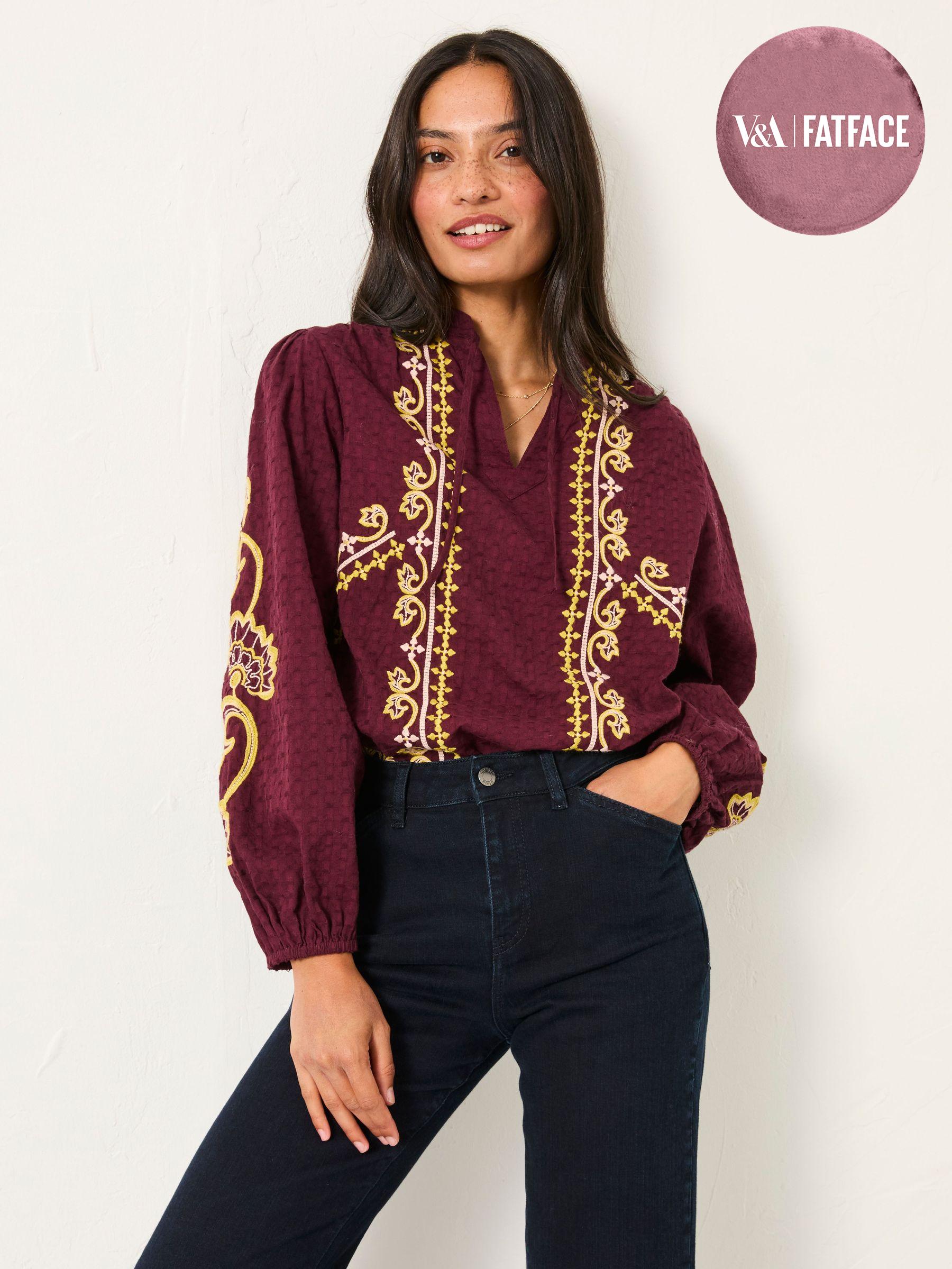 Burgundy Red Garratt Embroidered Blouse (F07583) | £59.50