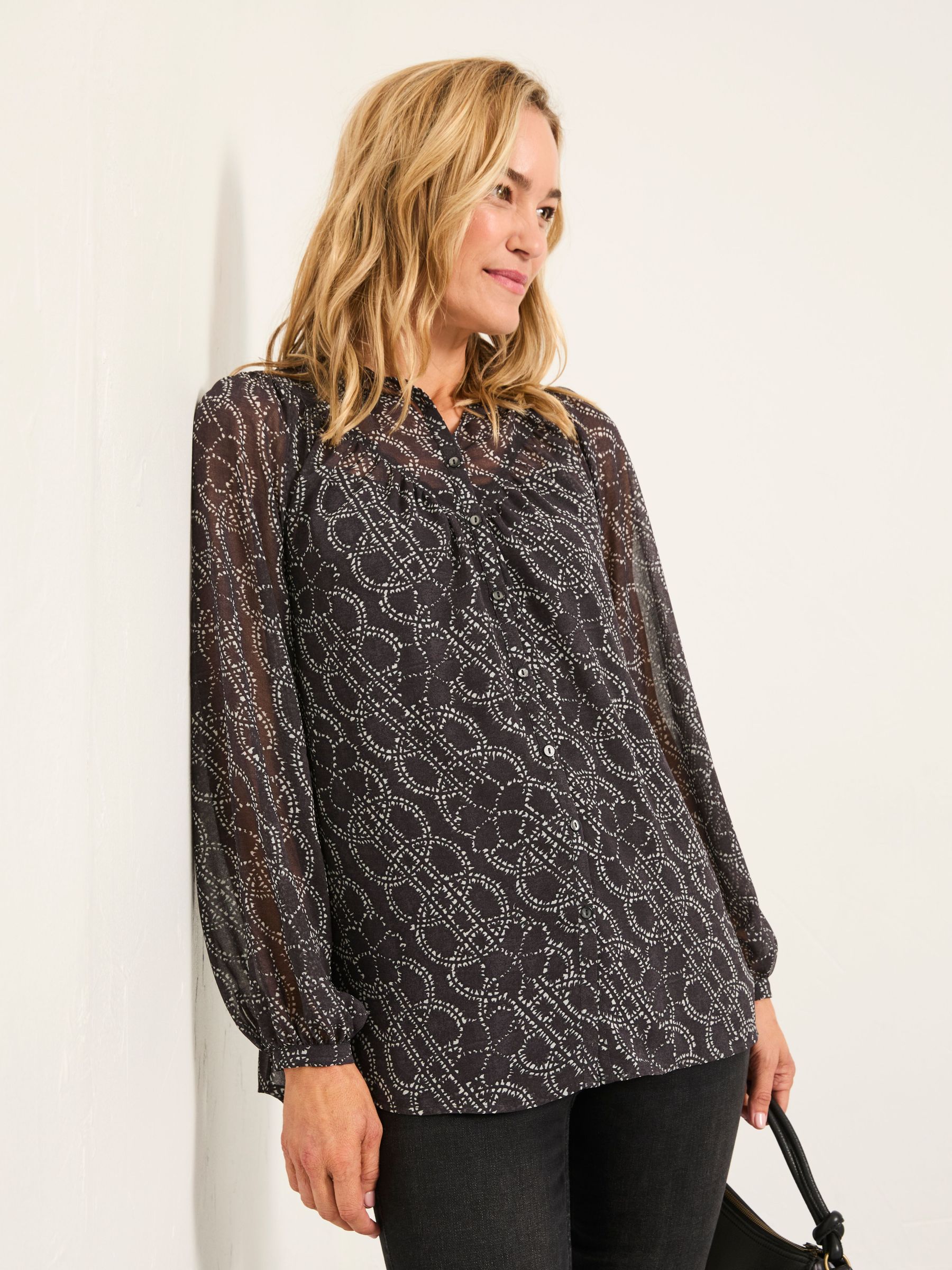 Pamala Graphite Grey Texture Floral Blouse (F07590) | £49.50