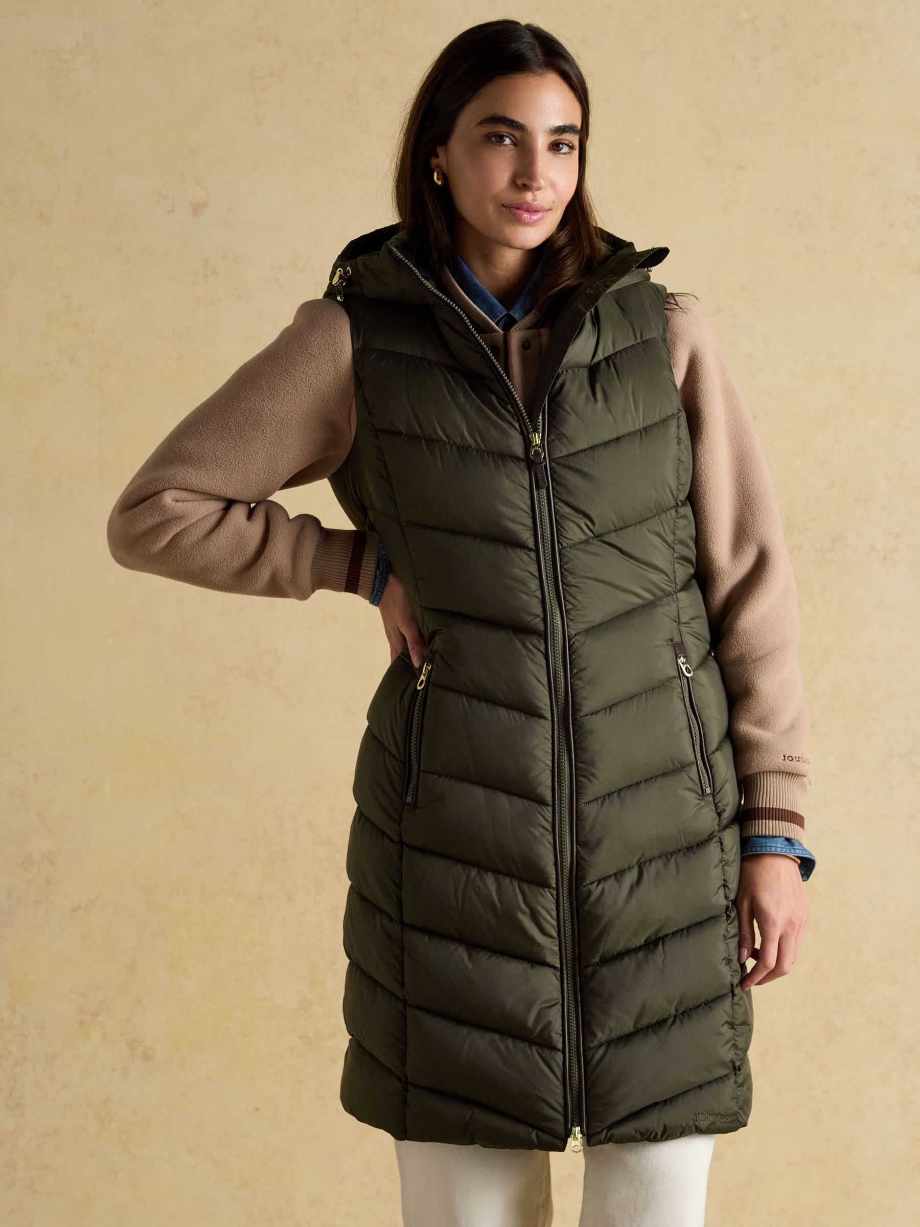 Moorsdale Green Longline Showerproof Padded Gilet with Hood